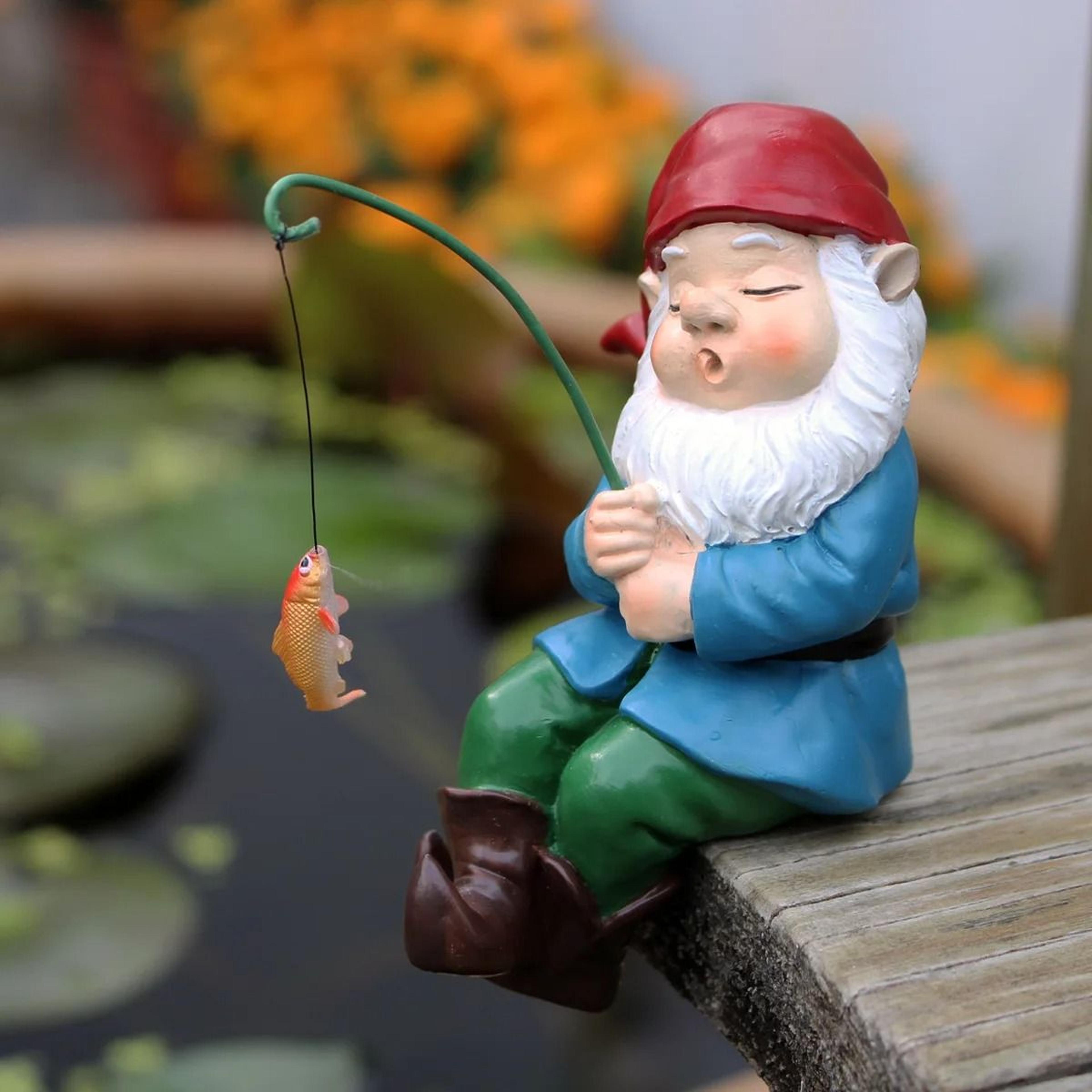 creative gnome statue rope fishing resin figurine – cute outdoor garden & pond sculpture