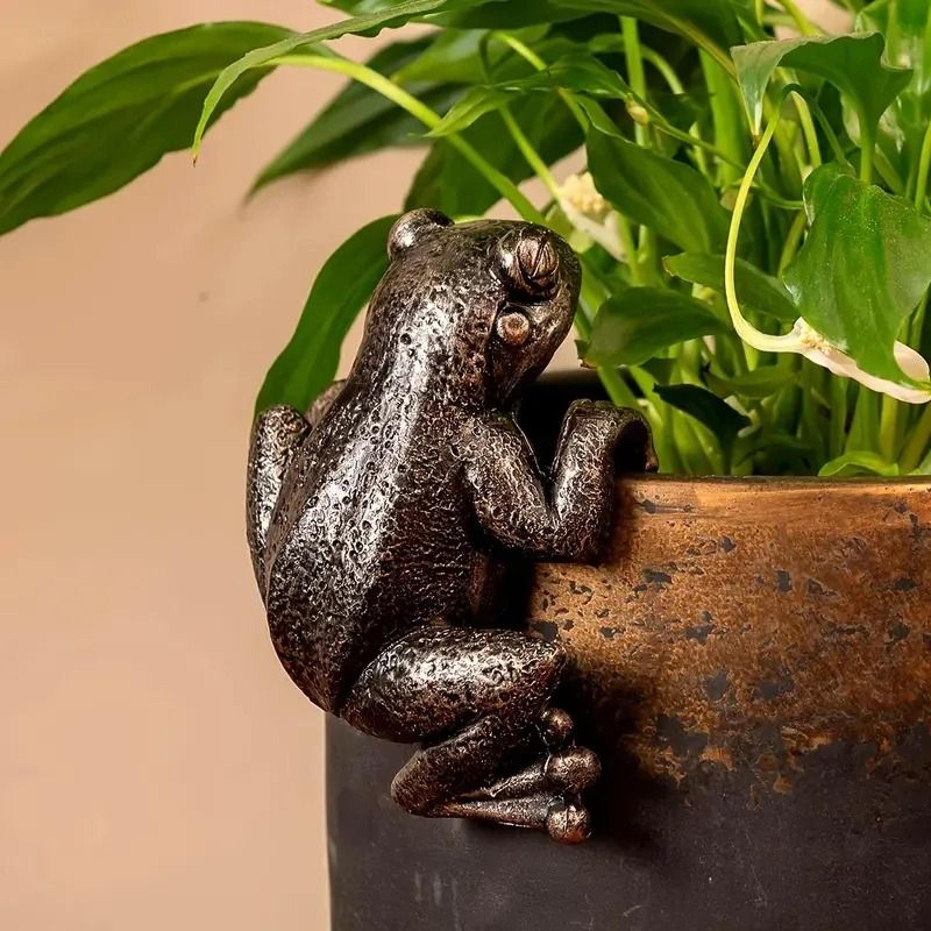 frog flowerpot hanging ornaments resin statue – decorative pot rim hooks for garden & bonsai landscapes