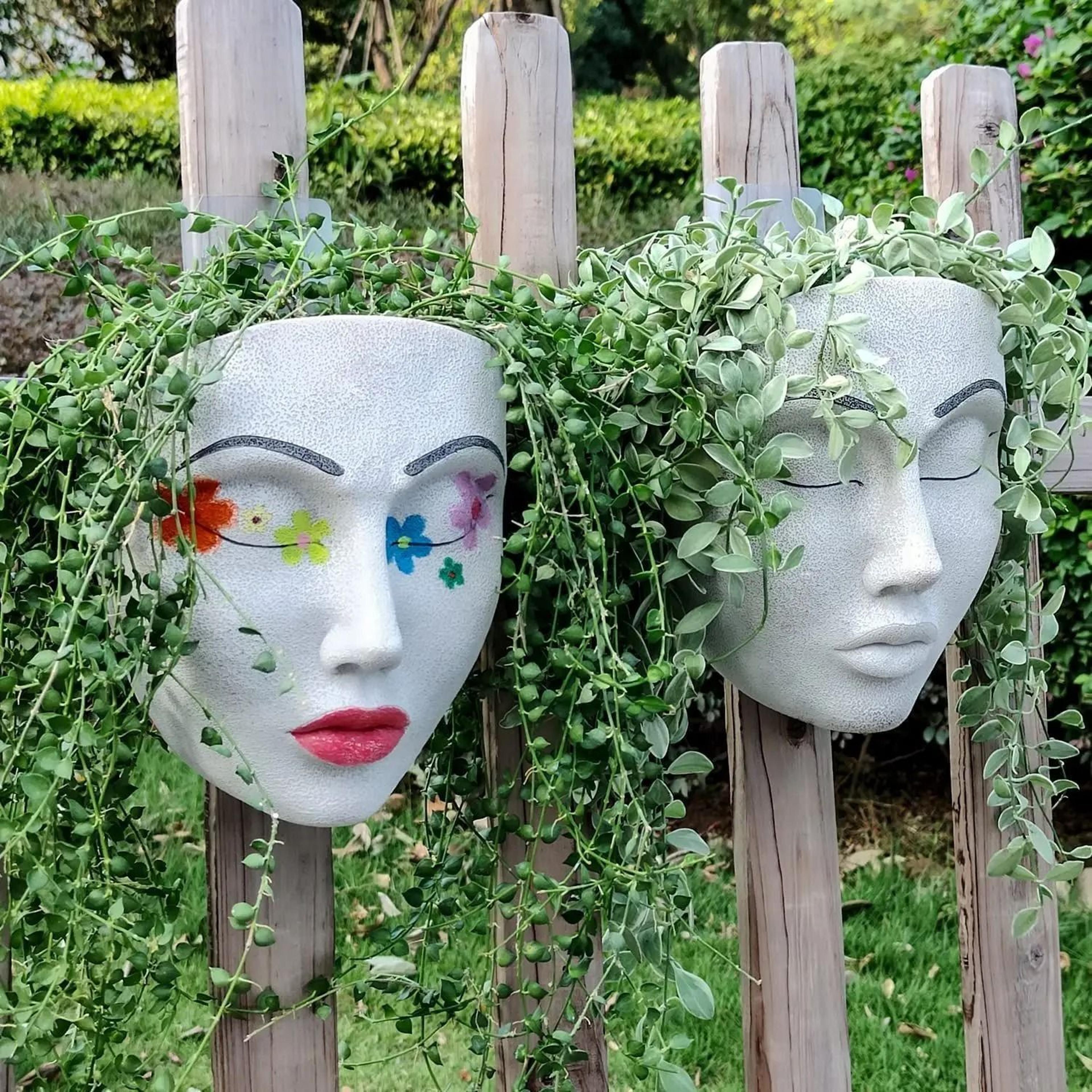 resin wall hanging face flower pot – creative human face planter vase for indoor & outdoor wall decor