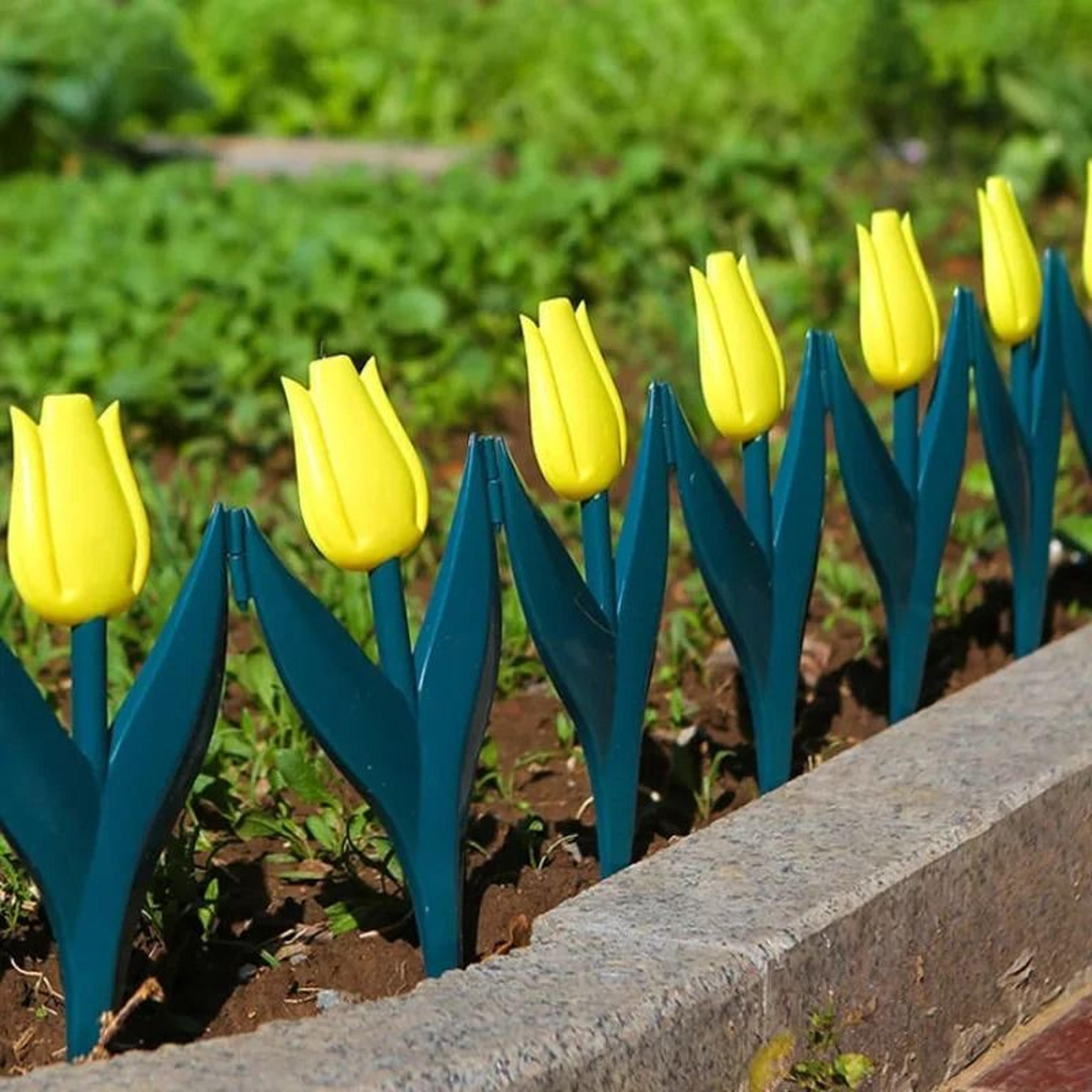 10 piece tulip shape garden fence edging – decorative plastic landscape borders for outdoor lawns and flowerbeds
