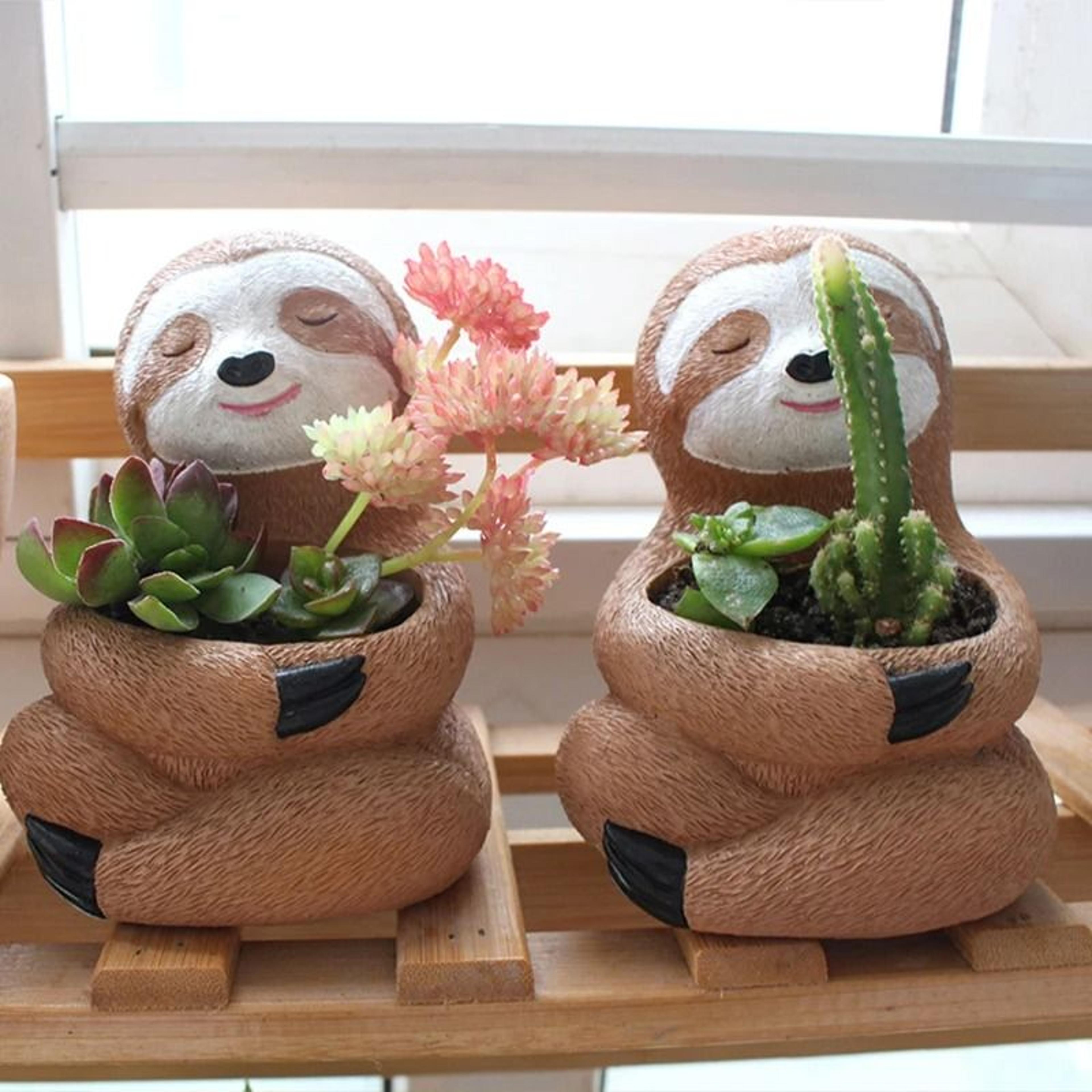 cute sloth cartoon animal succulent flower pot – decorative resin desktop planter for home and garden decor