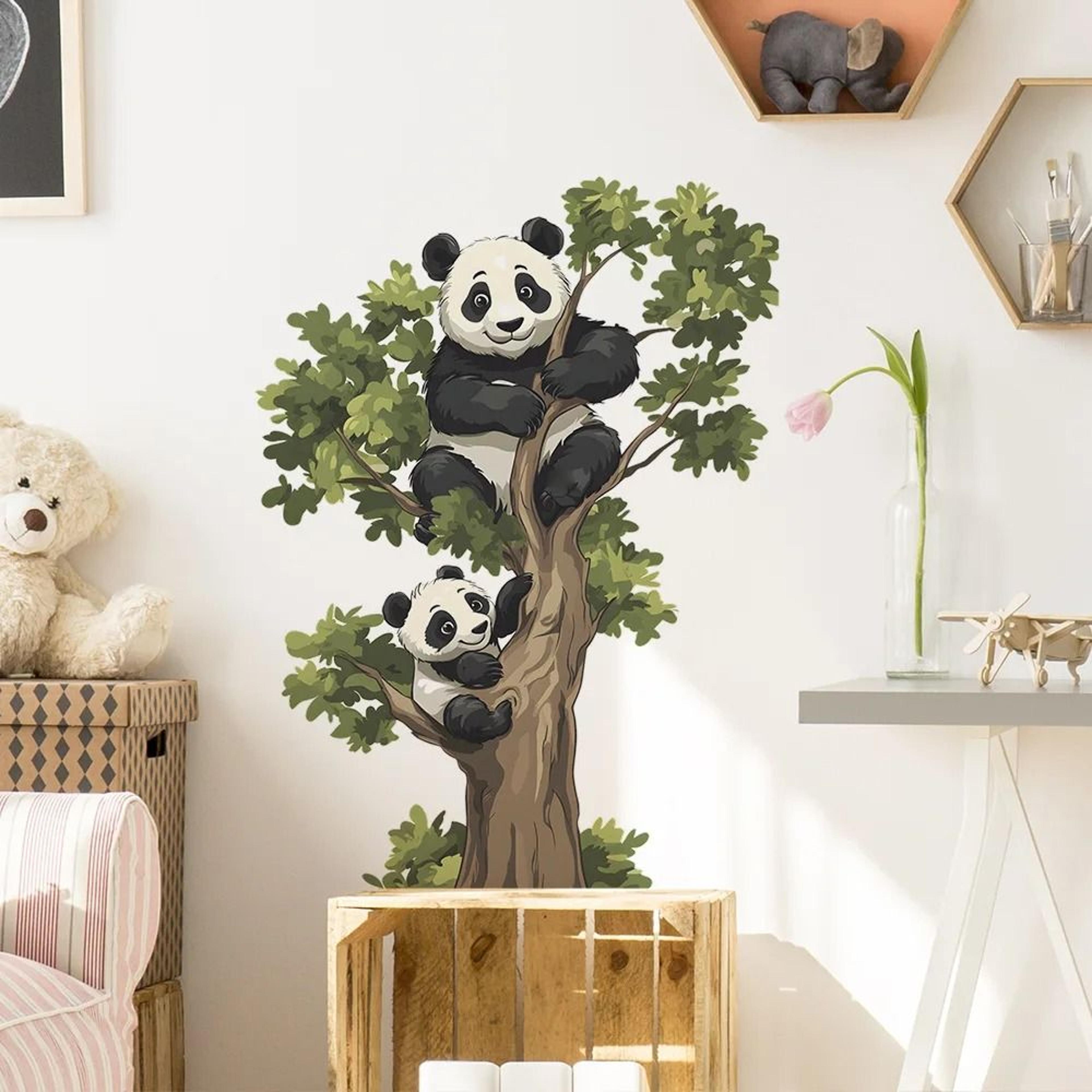 panda climbing tree wall stickers – self adhesive bamboo decals