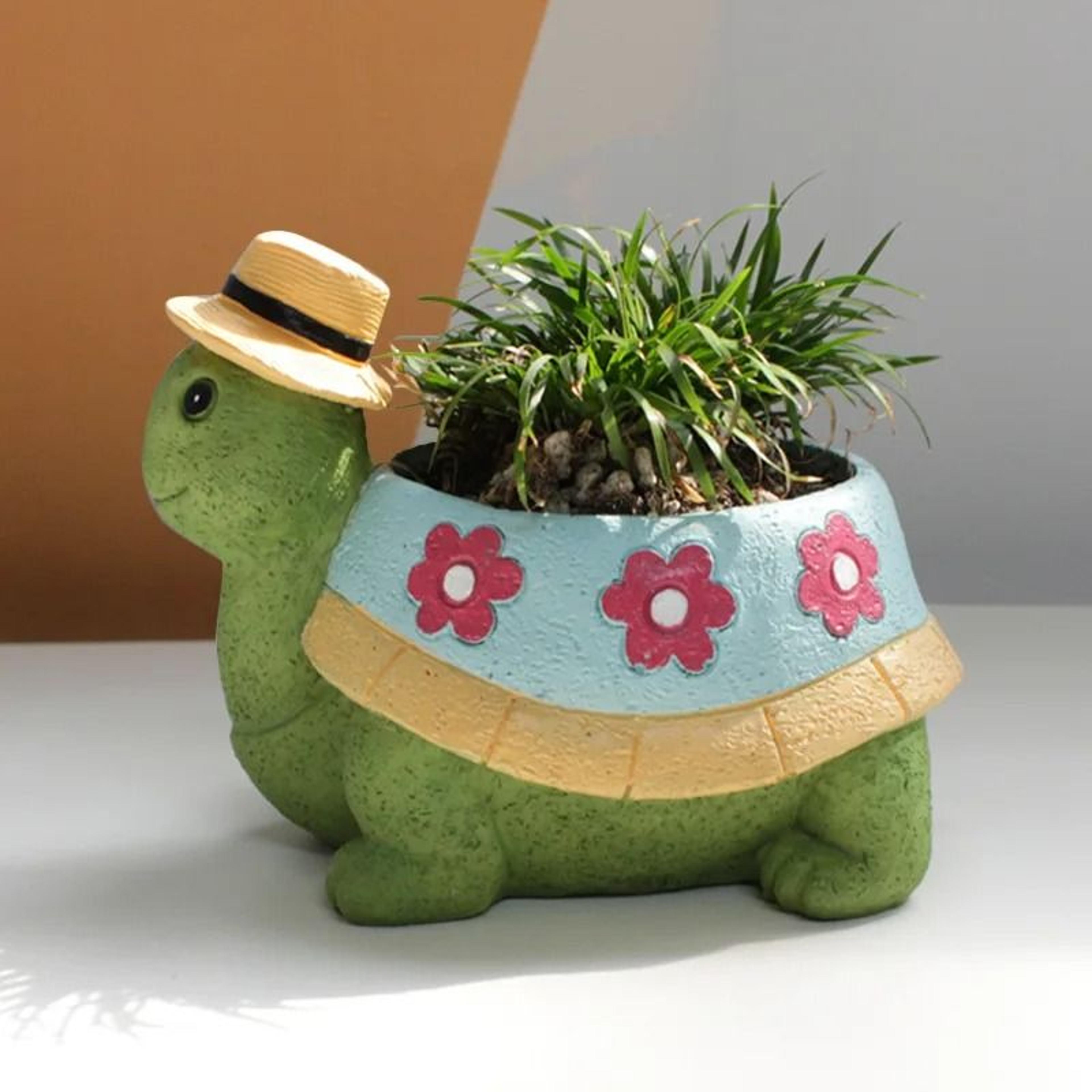 cute turtle cartoon animal succulent flower pot – decorative resin desktop planter