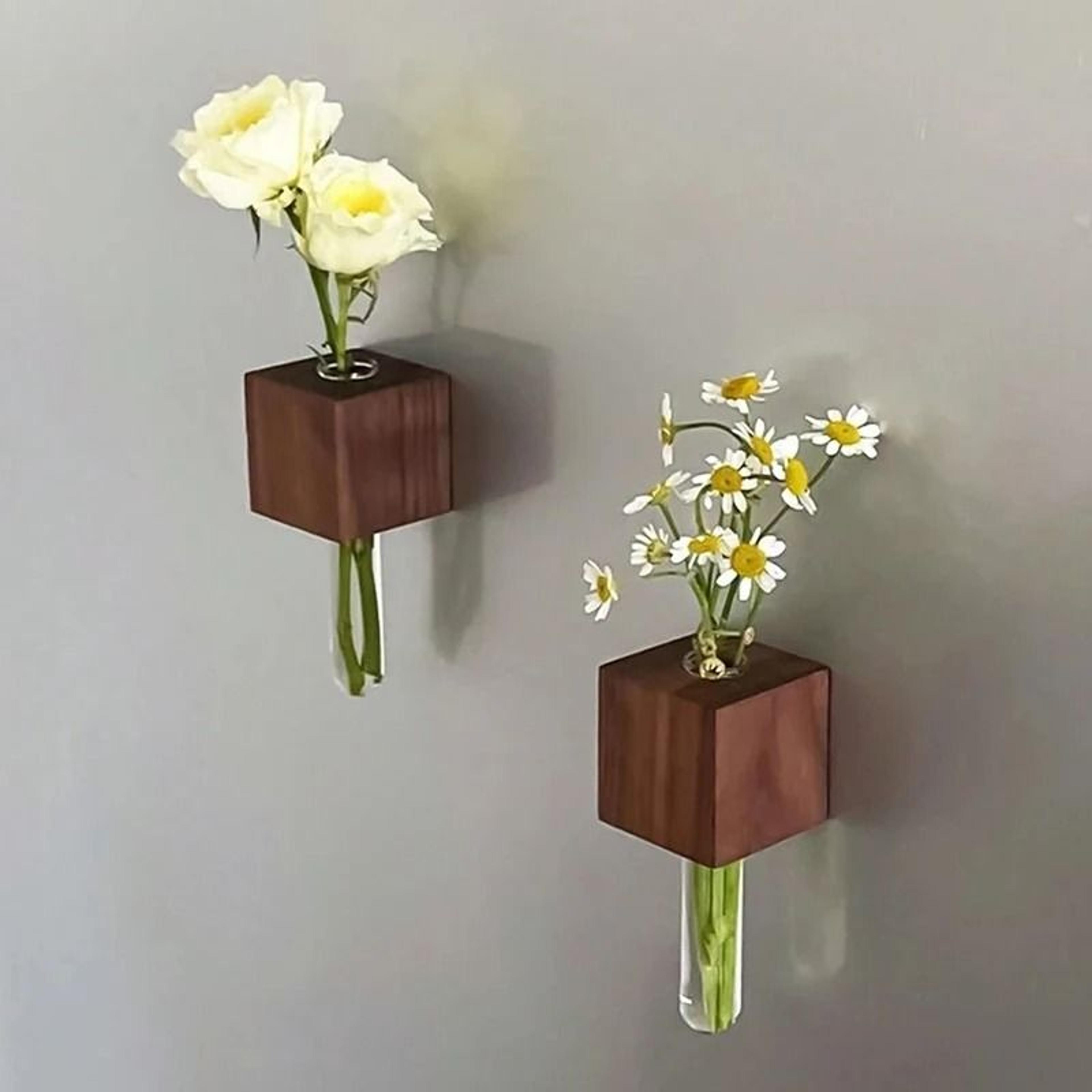wooden refrigerator magnet glass test tube vase – magnetic hydroponic planter