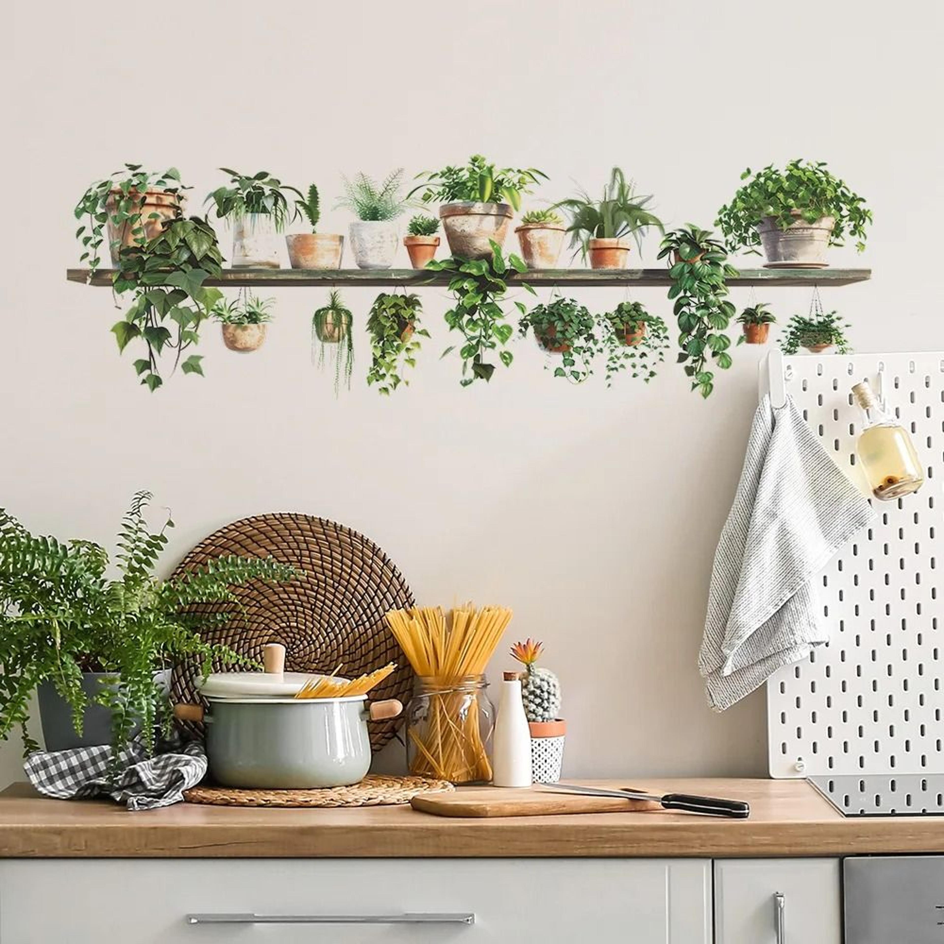 cartoon flower shelf potted plant wall stickers – removable vinyl art decals for bedroom and living room decor