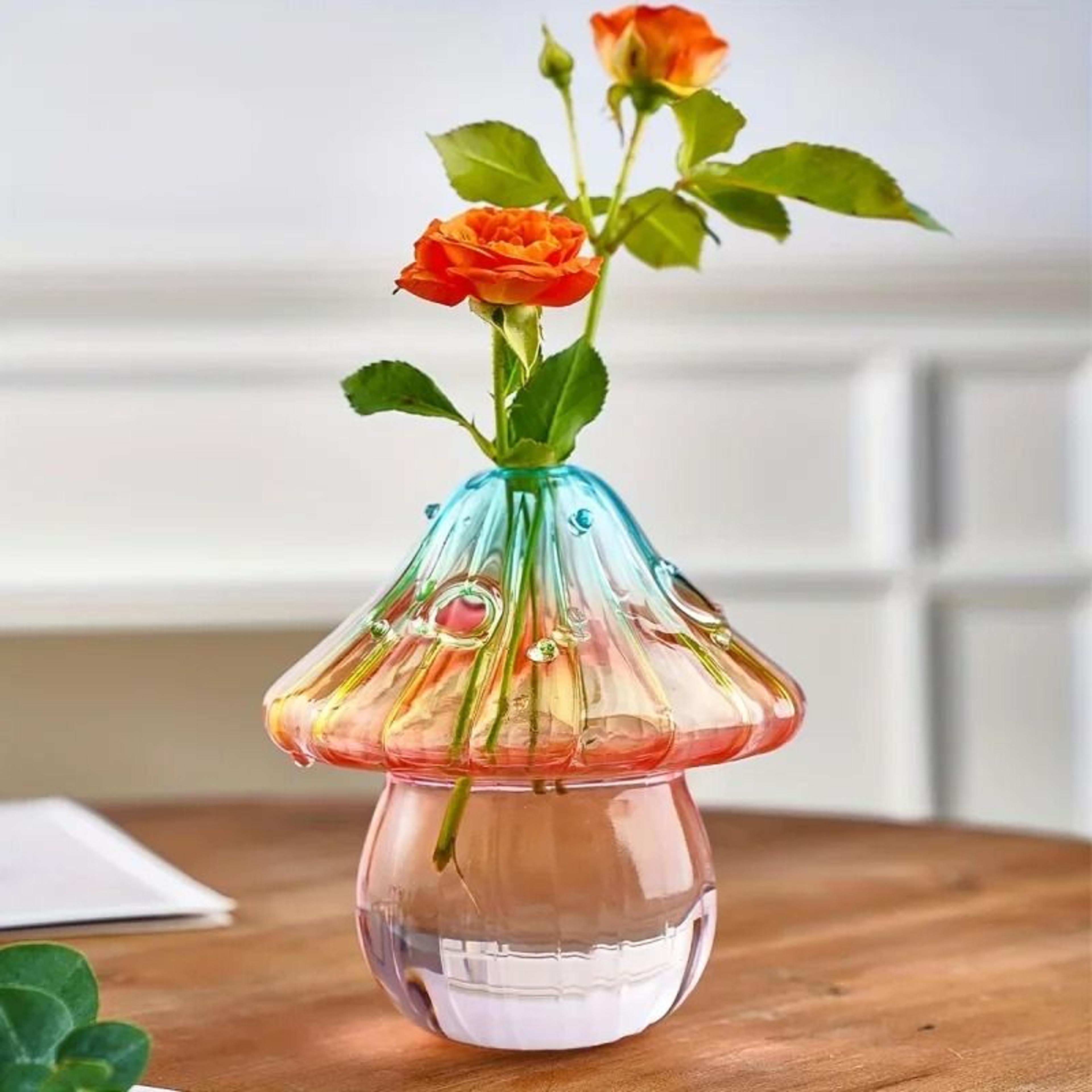 creative colorful mushroom glass vase – hydroponic plant container and aromatherapy bottle