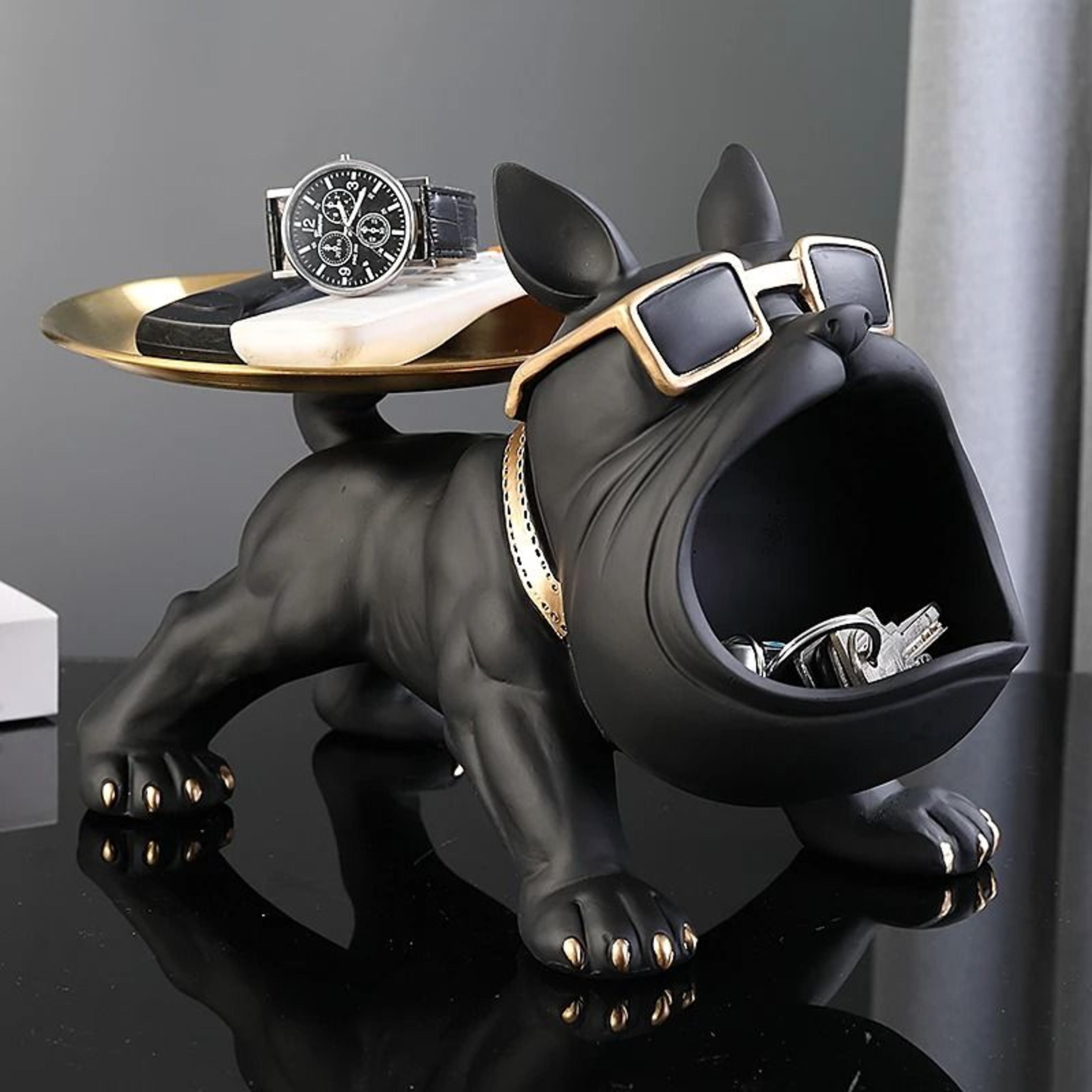 nordic french bulldog storage tray statue – big mouth dog table top decor & animal sculpture key organizer