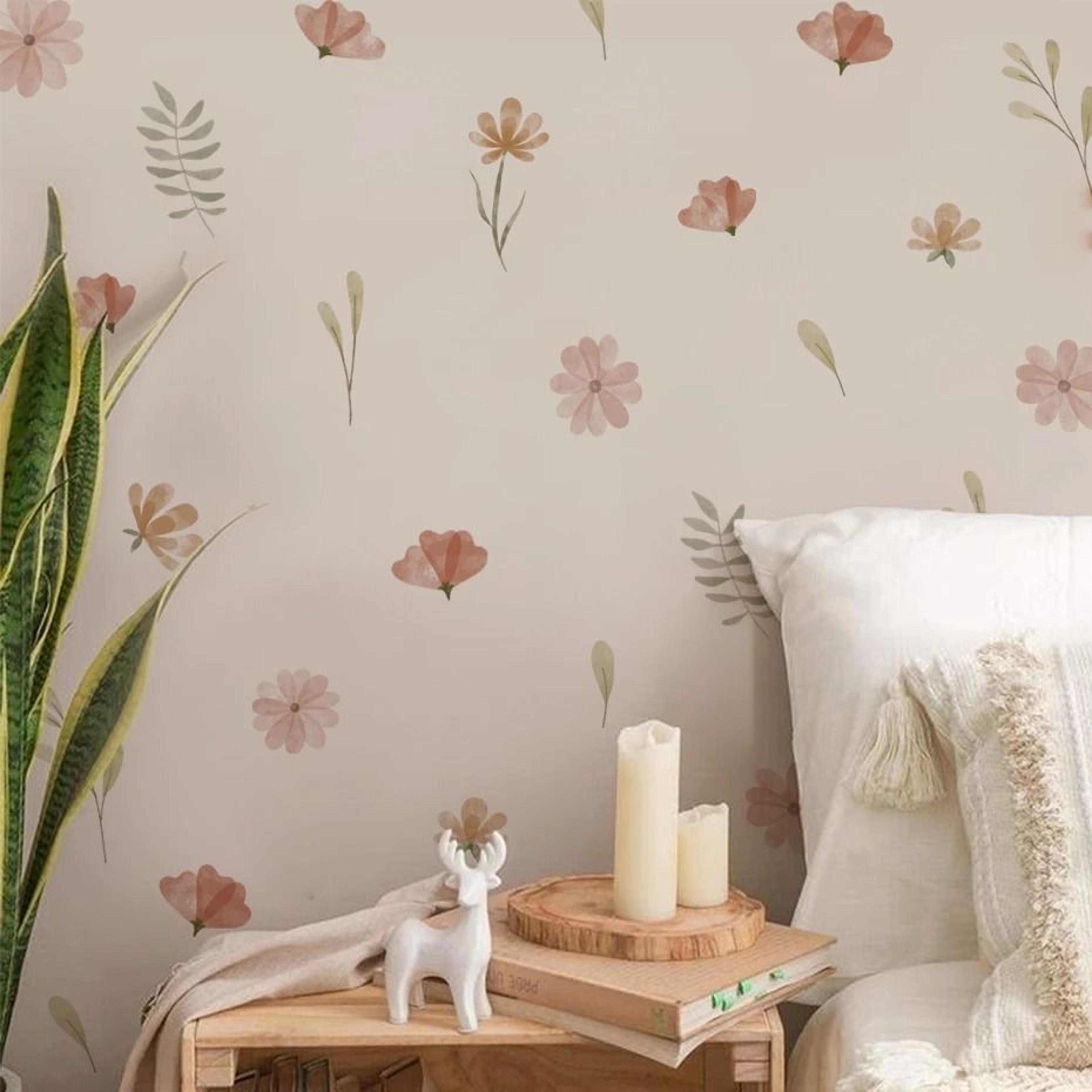 boho style watercolor flowers and leaves wall stickers nursery vinyl wall art decals for living room bedroom and kids ro