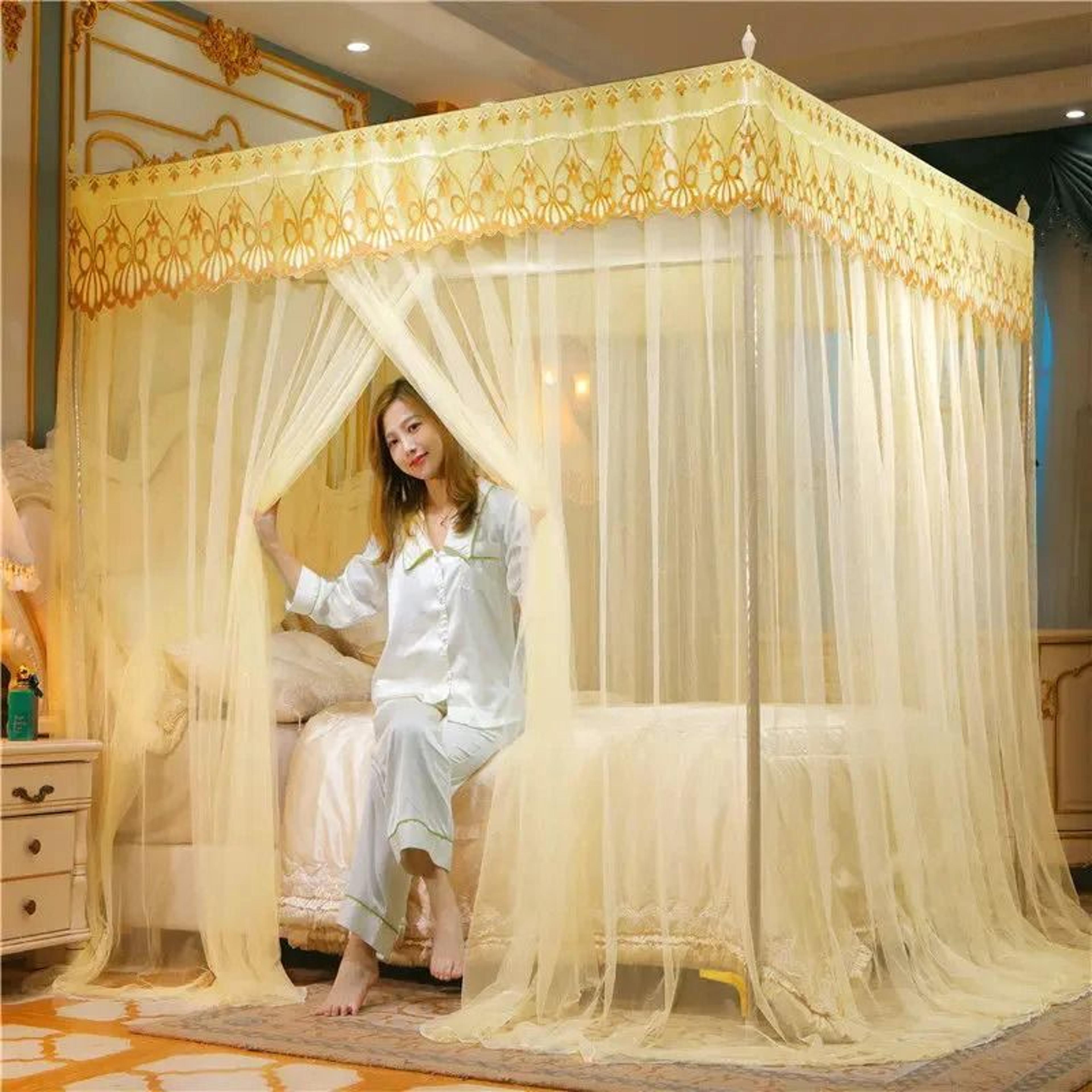 romantic lace pleated bed net canopy embroidery breathable bedding netting frame excluded