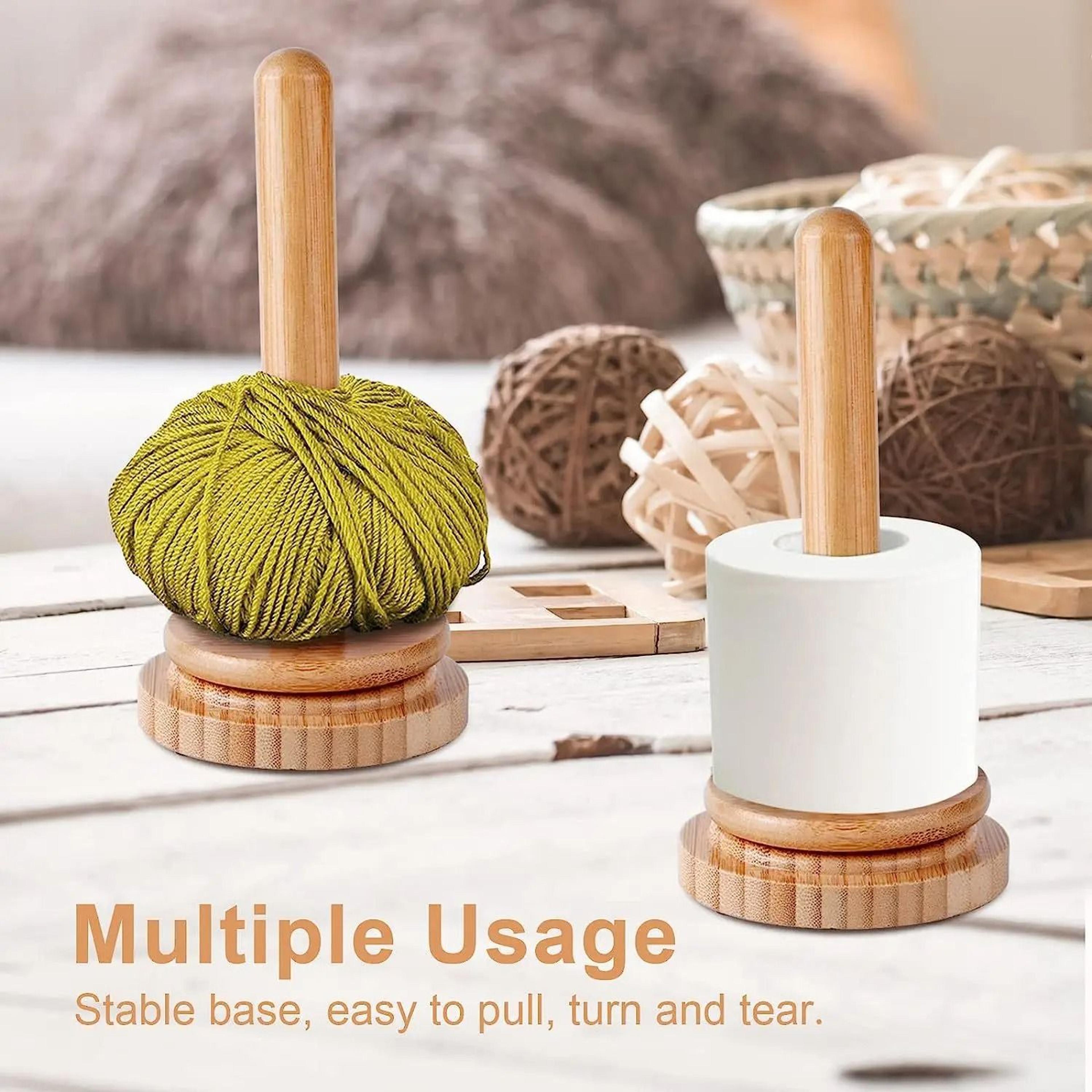 bamboo and wood tabletop rotary yarn stand holder with wooden ball winder