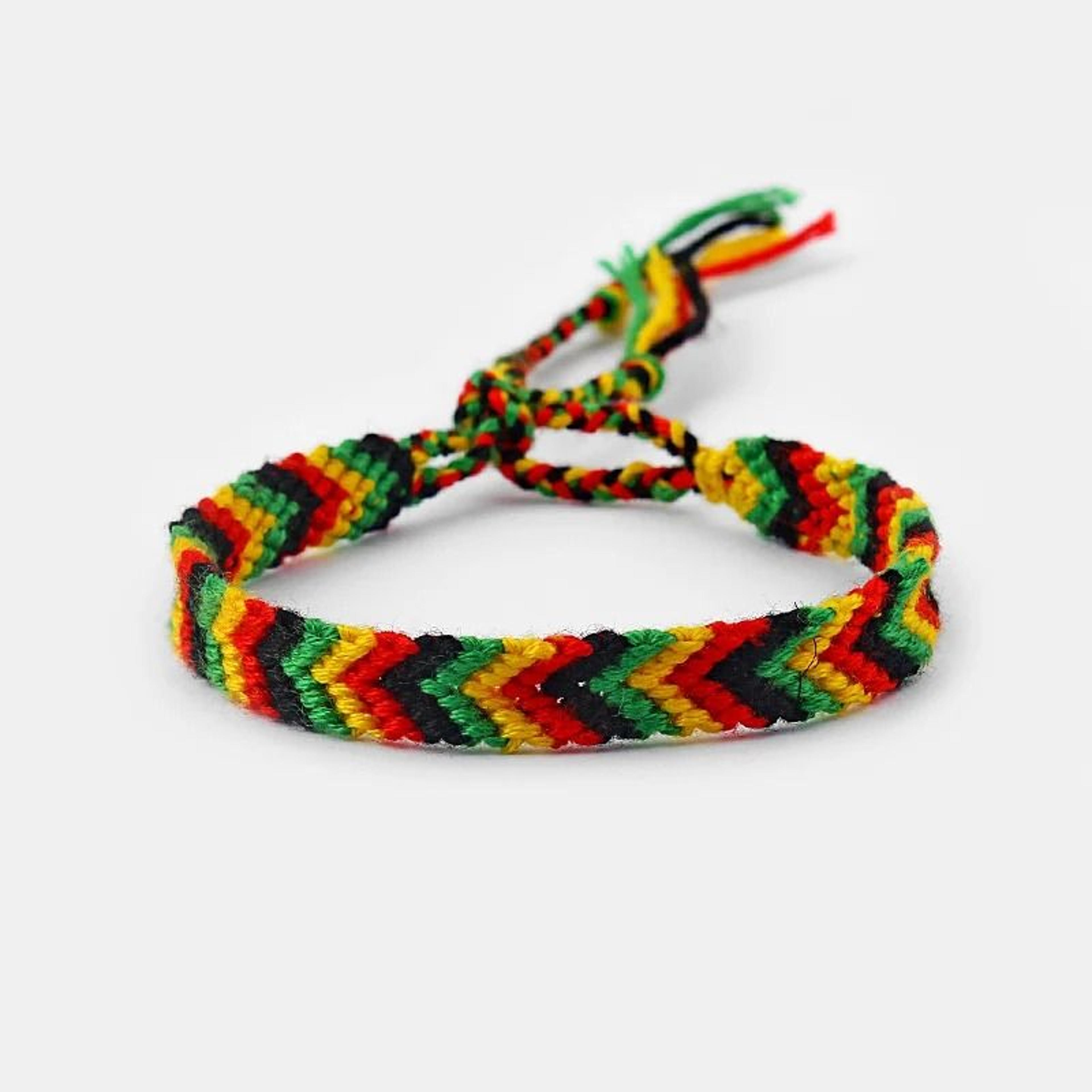 handcrafted rasta macrame knotted woven friendship bracelet in 0.35 in (9 mm) and 0.51 in (13 mm) widths