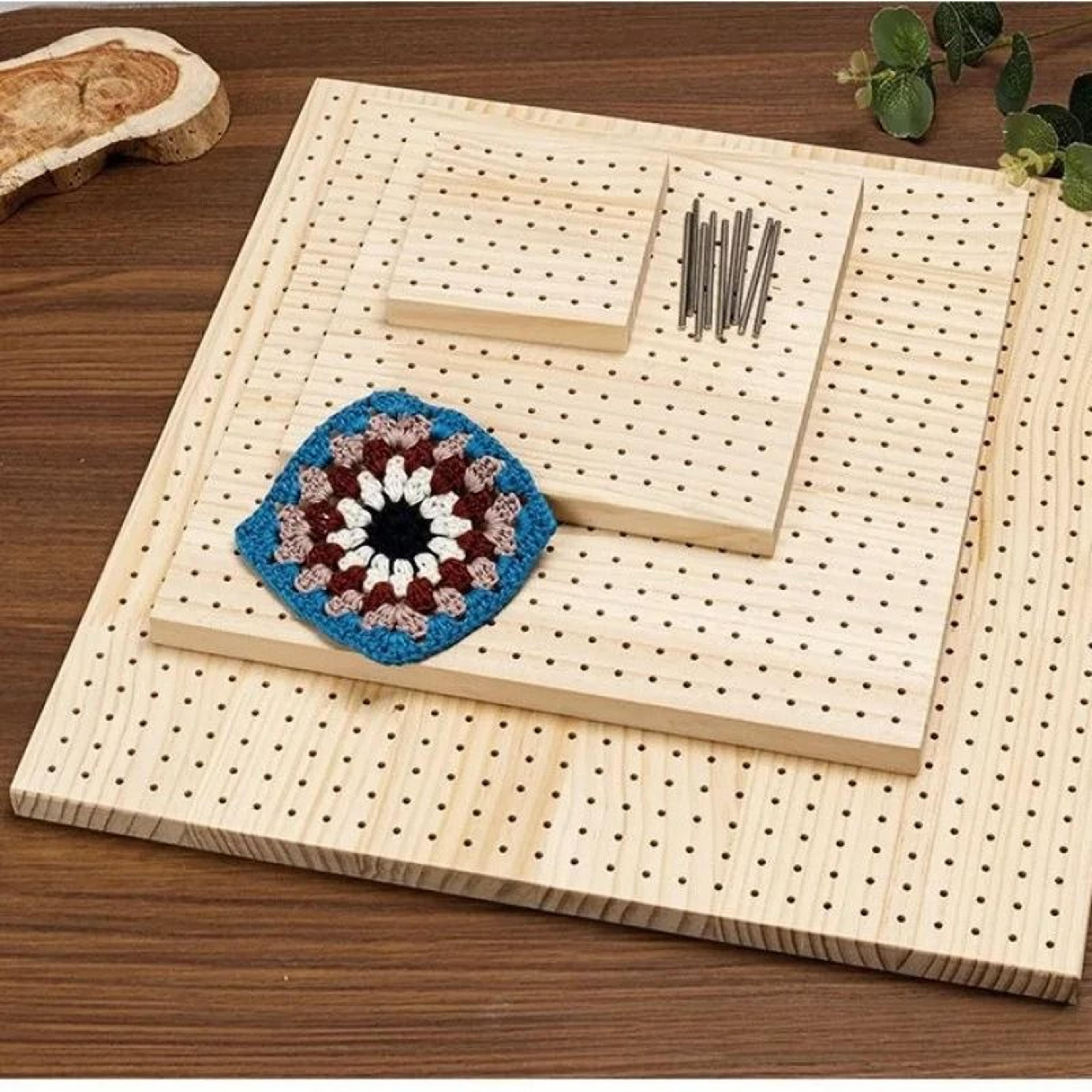 wooden crochet blocking board grid plate with stainless steel pins for square knitting and weaving