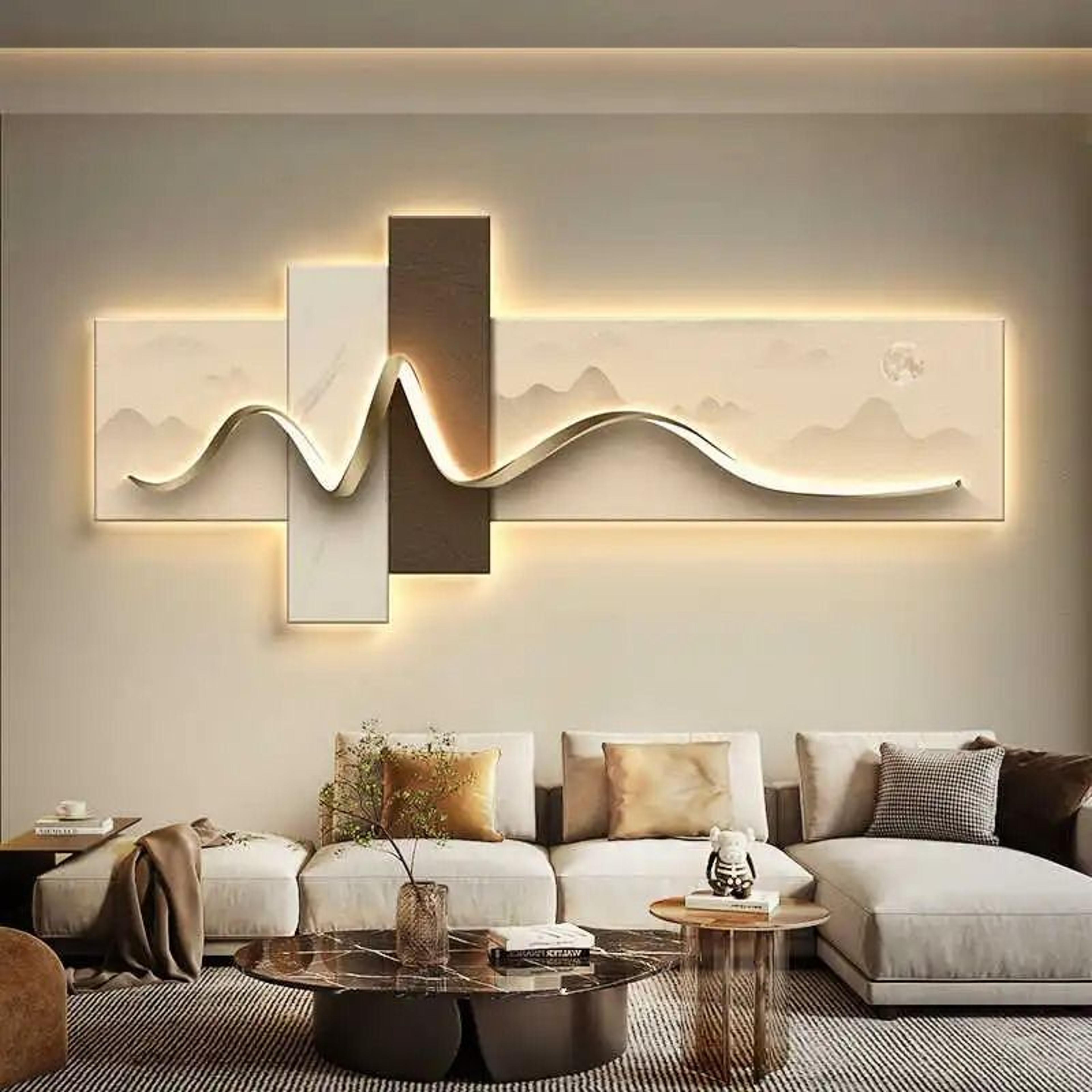 modern luxury led ambient light wall art painting for living room