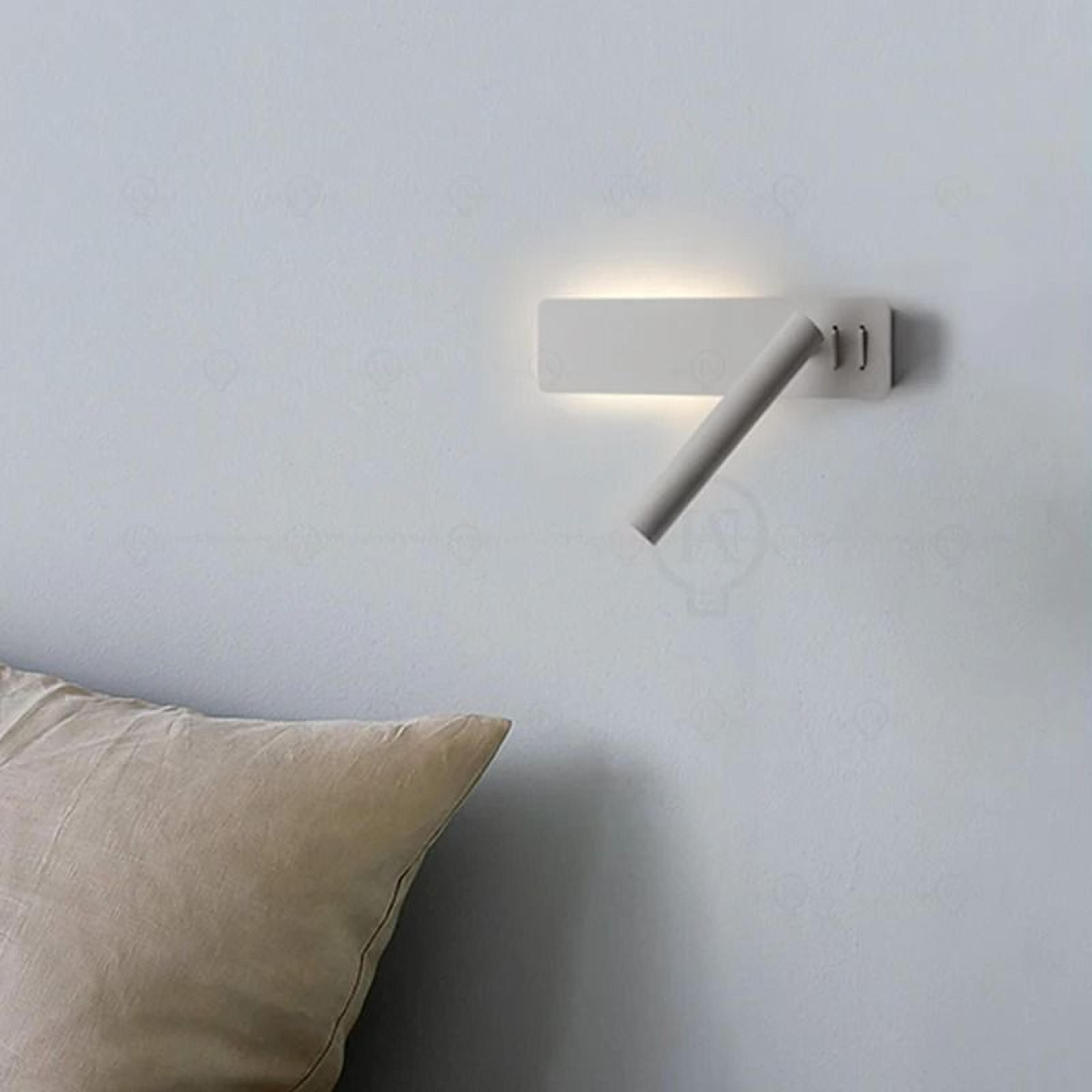 white nordic led bedside wall sconce lamp with rotatable spotlight and built-in switch