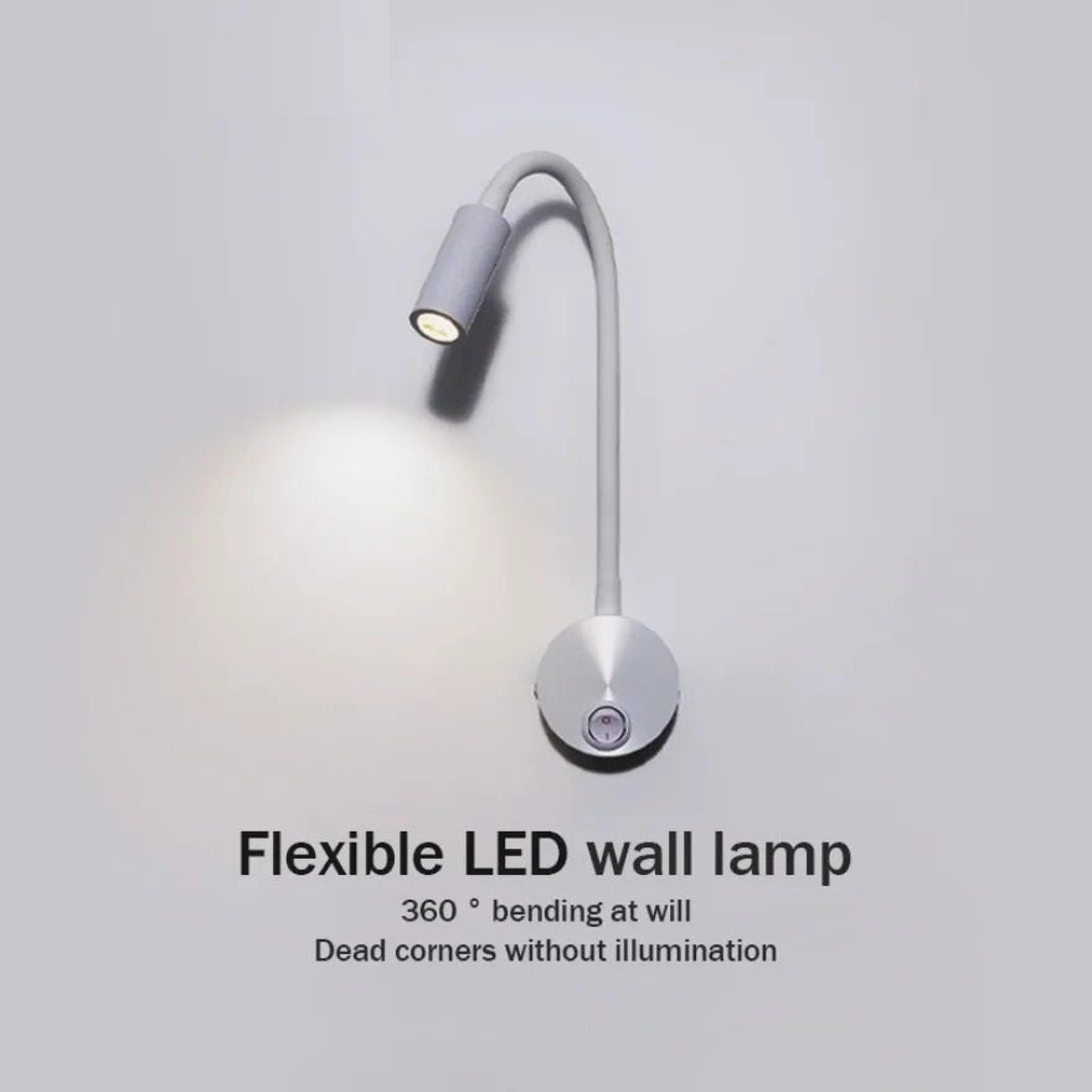 3w led gooseneck bedside wall reading light with built-in switch in bronze, black, white, and chrome