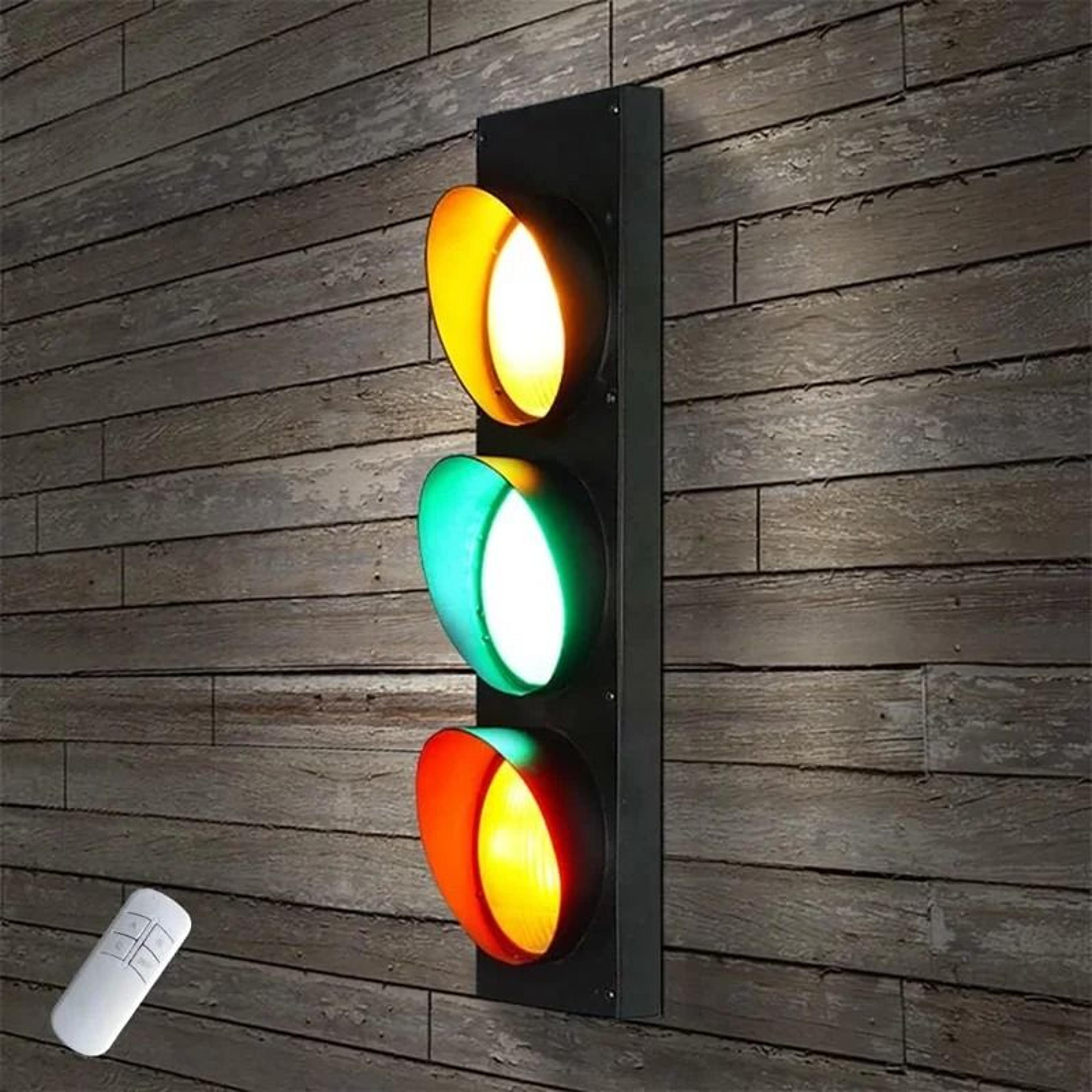 vintage led traffic light wall lamp with remote control and 3-color adjustable signal lights