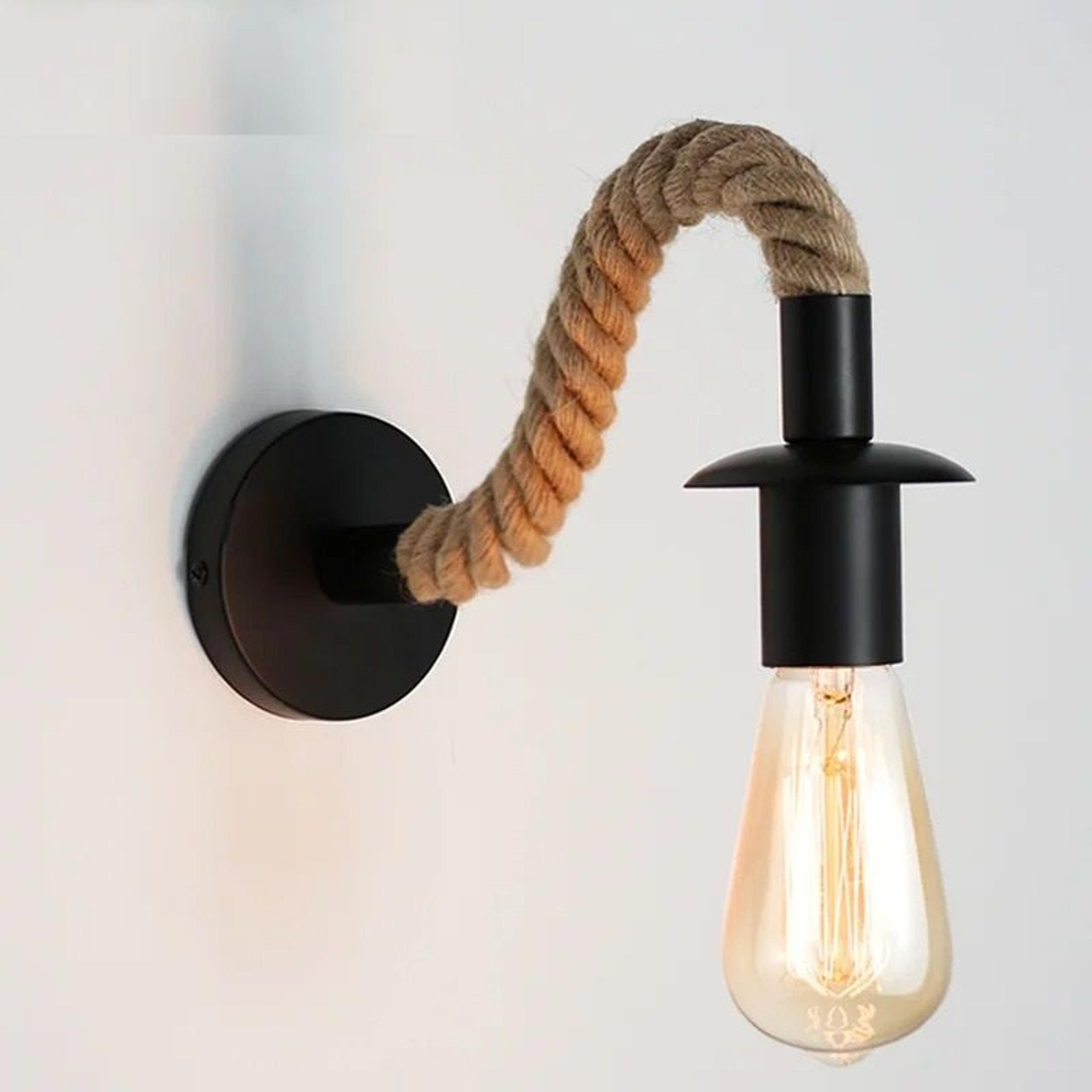 vintage industrial hemp rope wall light sconce with e27 base for bedroom, dining room, and indoor decor