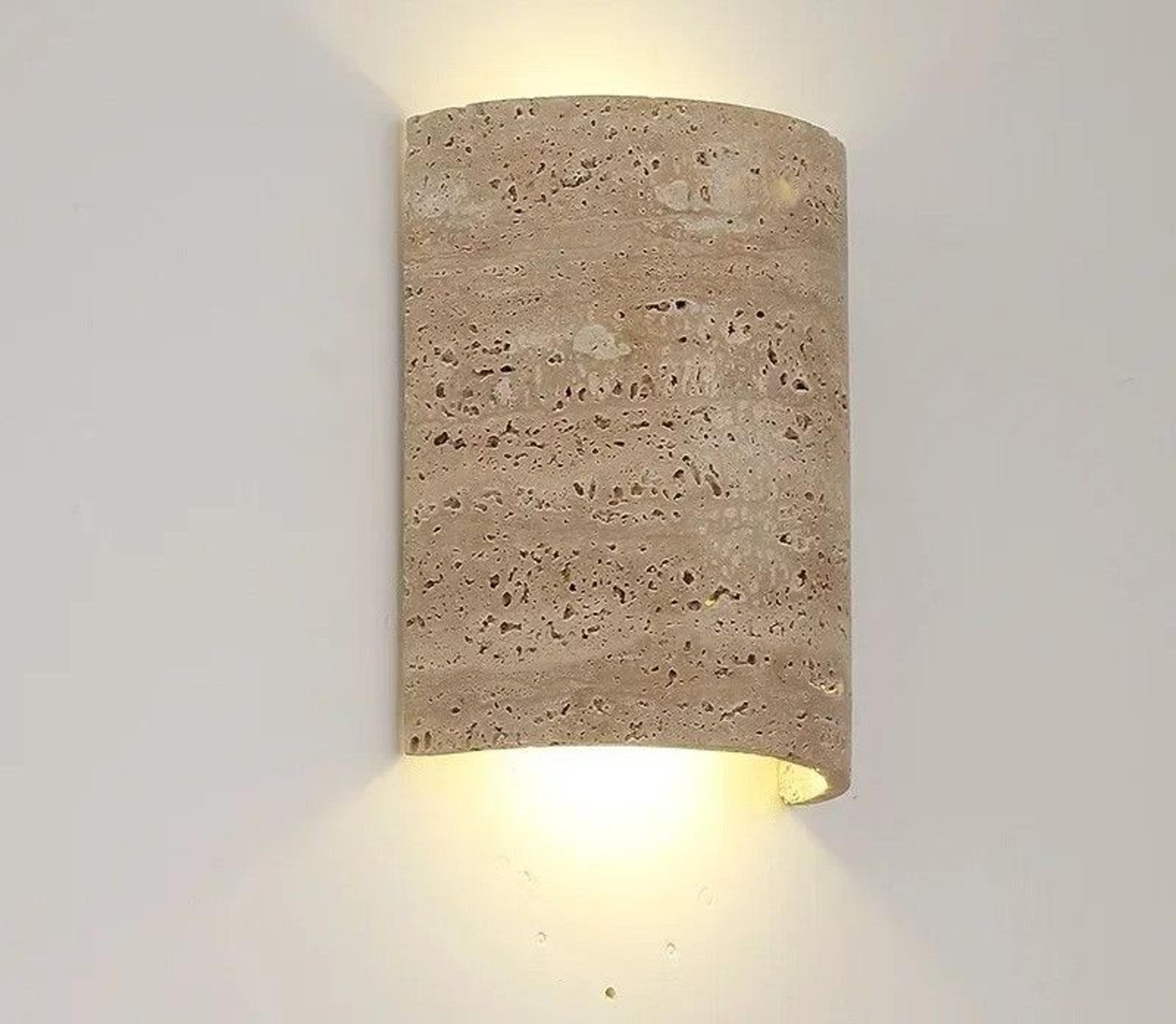 outdoor and indoor wabi sabi yellow travertine natural stone wall sconce for bedroom, courtyard, and home decor
