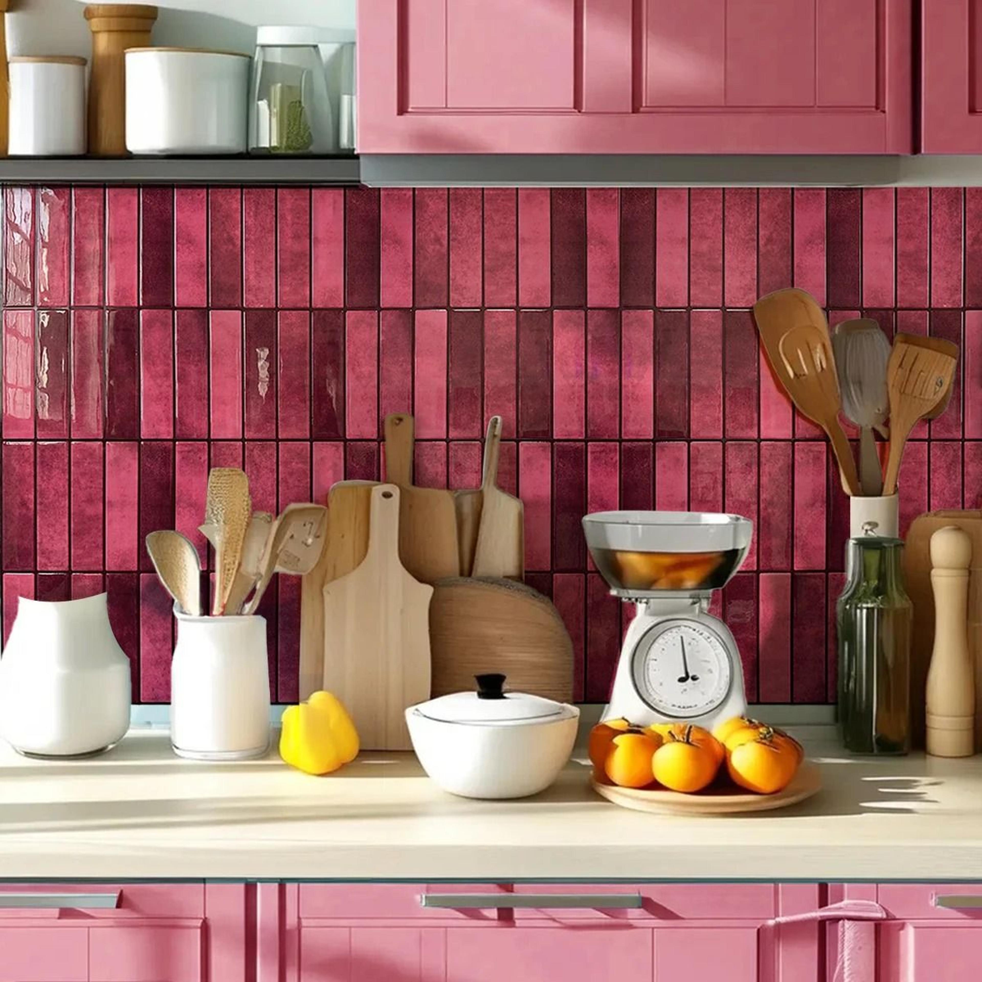 burgundy 3d peel and stick tile sticker backsplash for kitchen and bathroom wall decor
