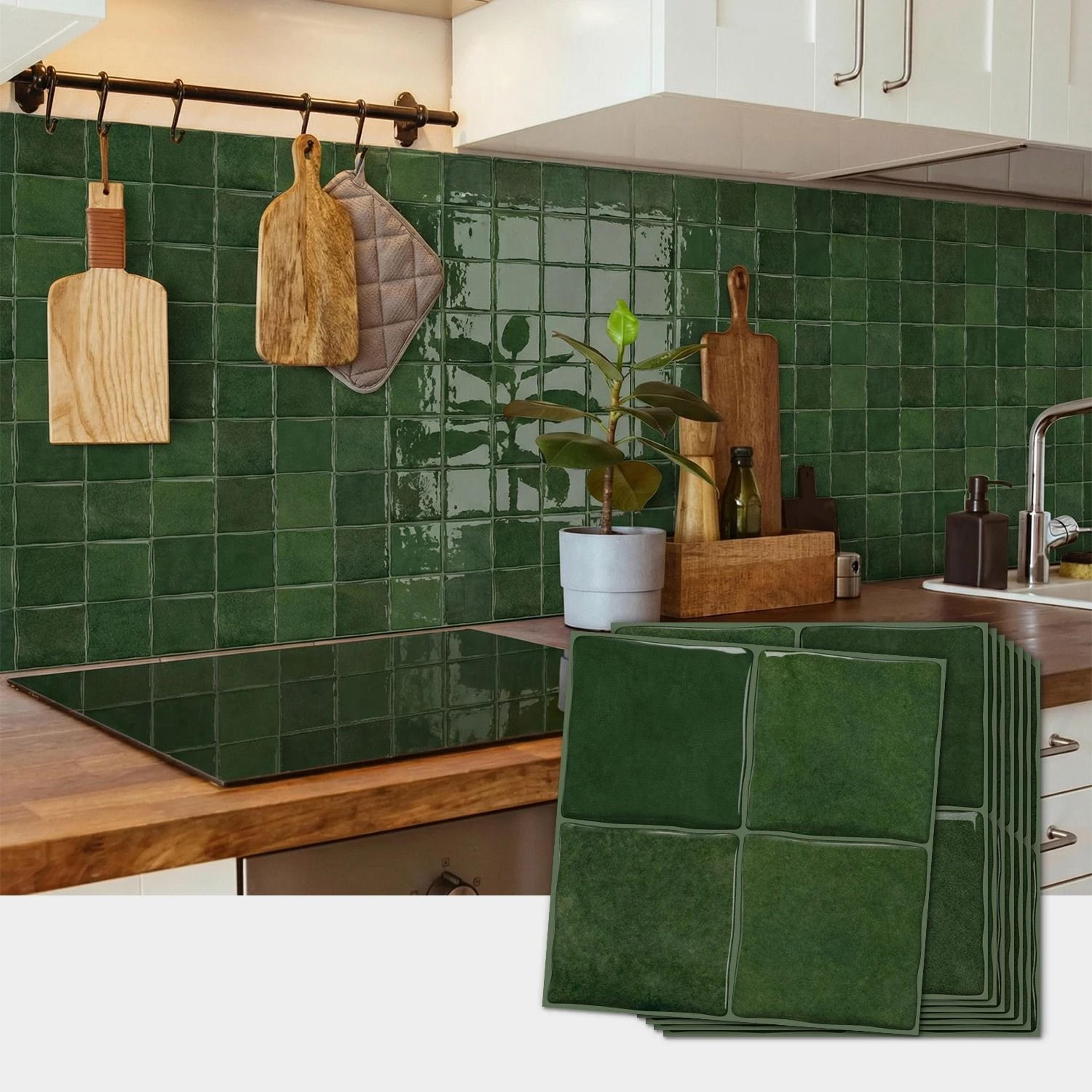 emerald glazed ceramic texture wall decals pet and pu moisture proof peel and stick backsplash for home renovation