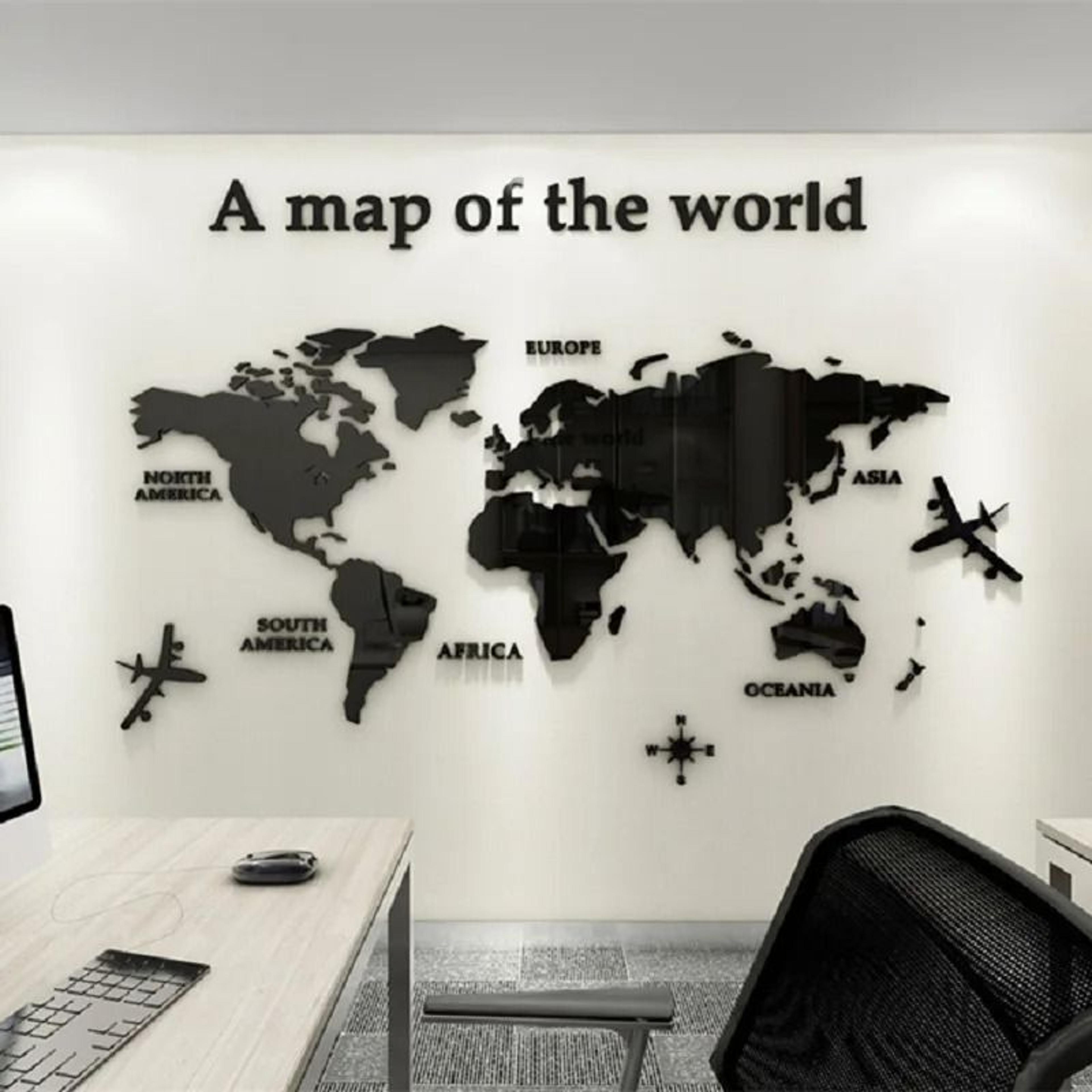 dimensional world map surface display solid color glossy acrylic wall accent for living room classroom and office decor
