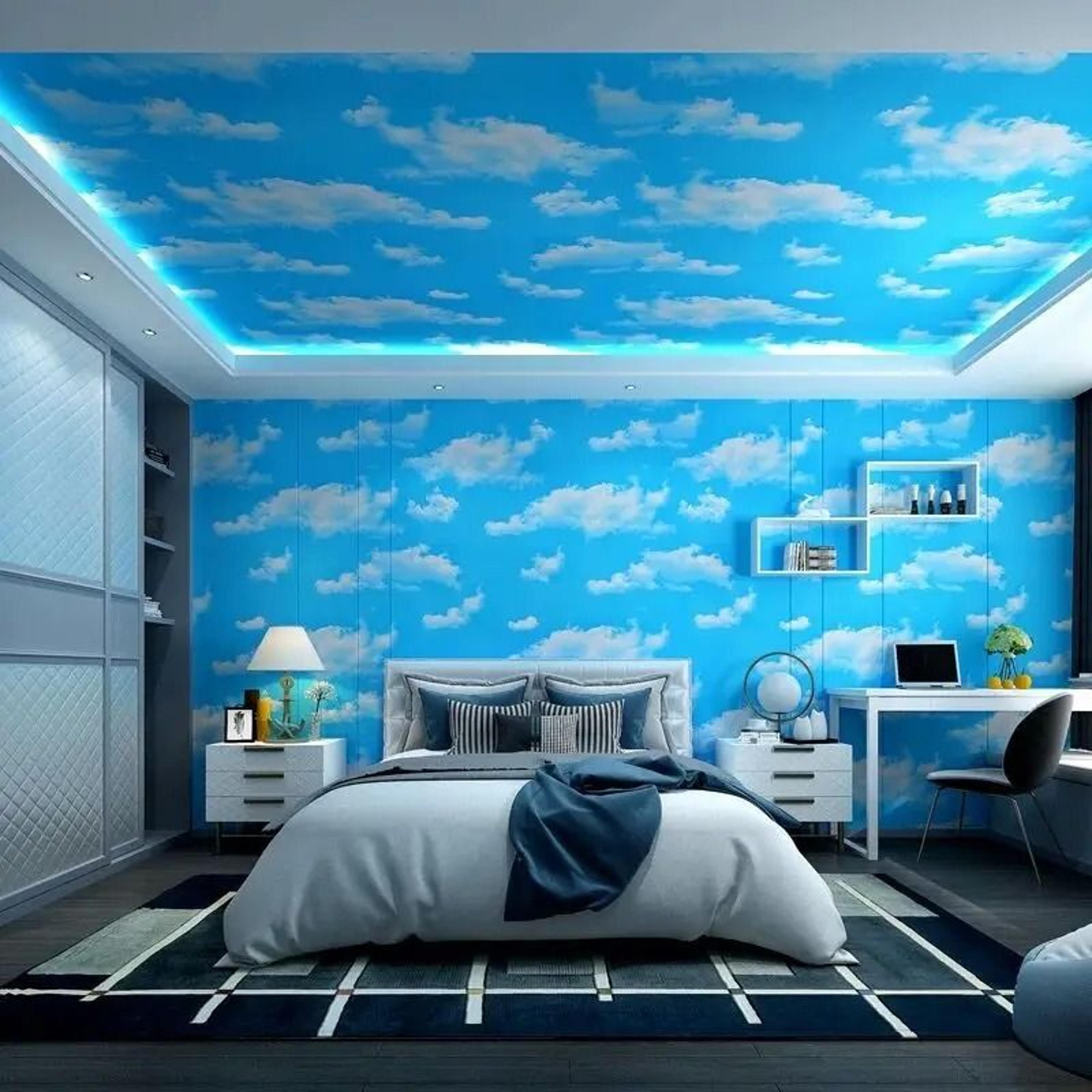 sky horizon cloud pattern waterproof self adhesive pvc contact paper for bedroom dormitory and nursery decor