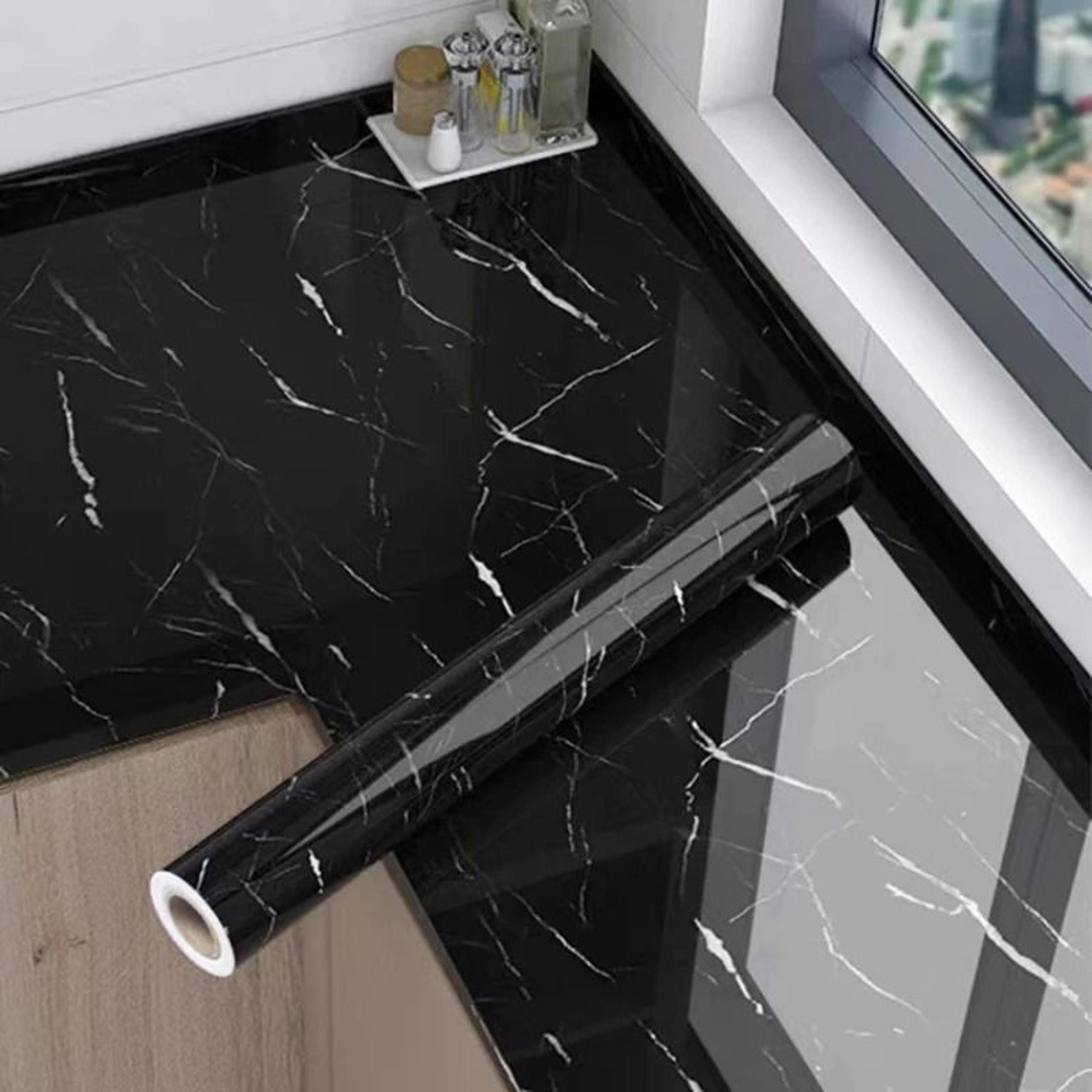 glossy black and white marble surface wrap oil proof heat resistant waterproof self adhesive vinyl contact paper for kit