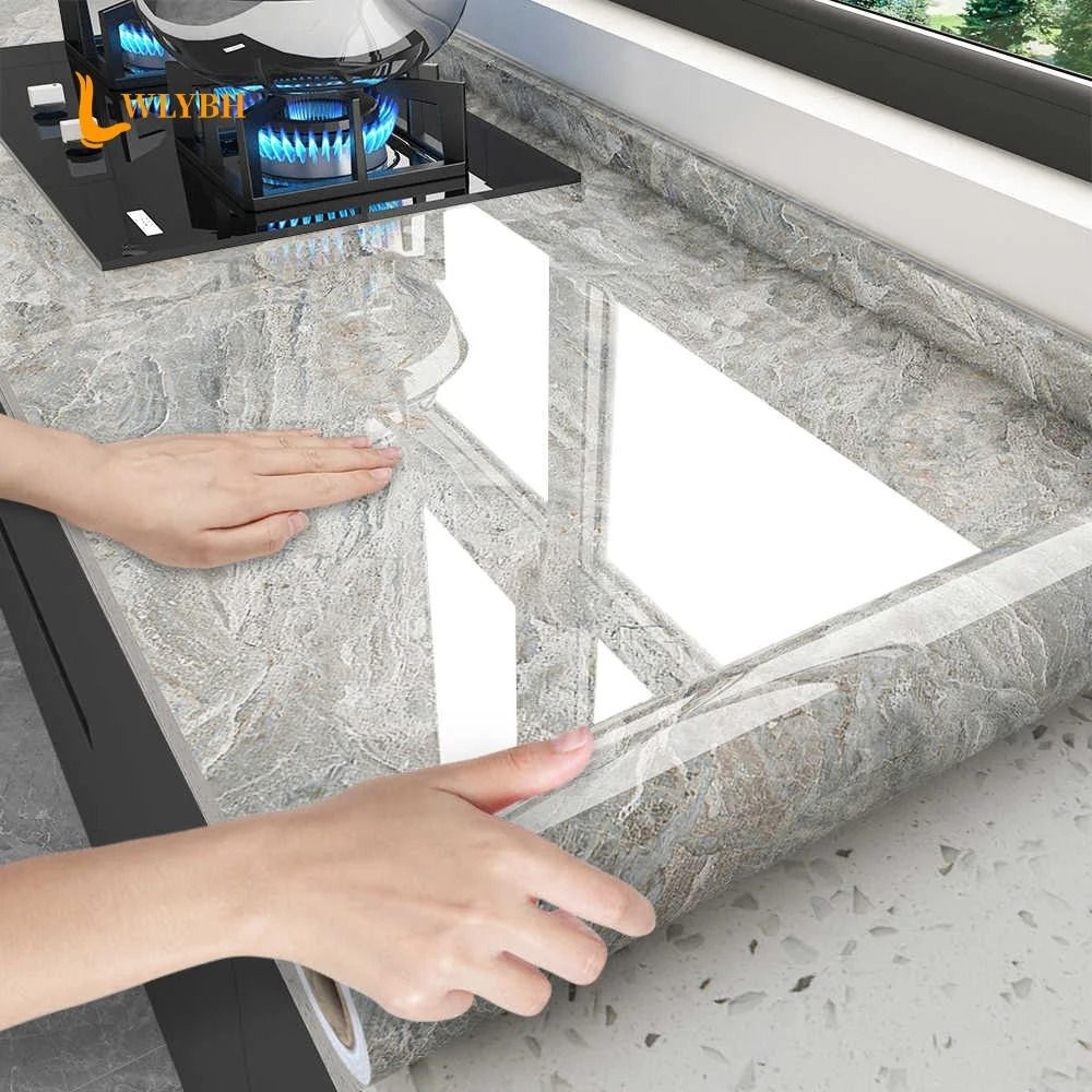 glossy stone pattern countertop film oil proof waterproof self adhesive vinyl contact paper for kitchen cabinet and tile