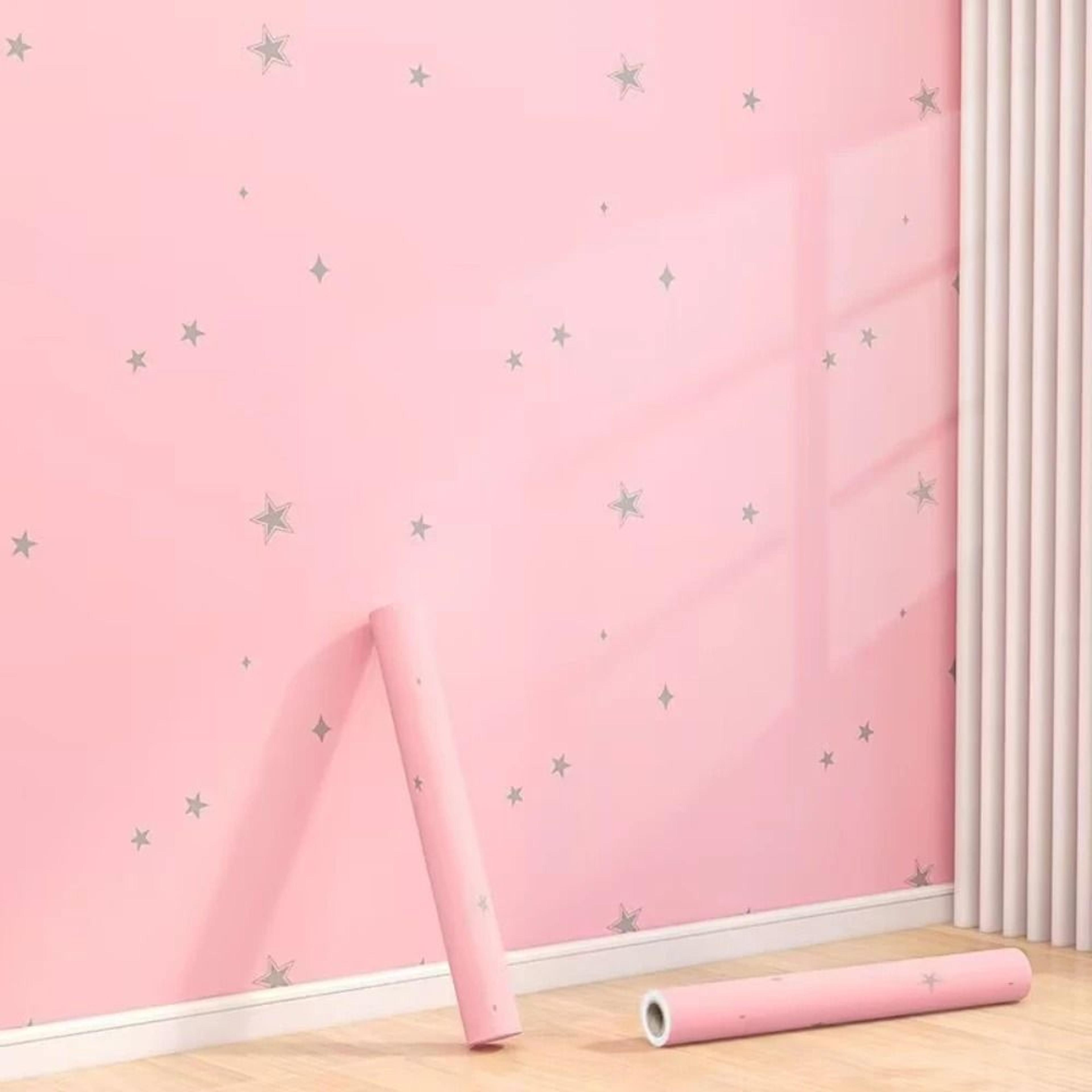 pink star pattern waterproof self adhesive pvc contact paper for children room and bedroom decor