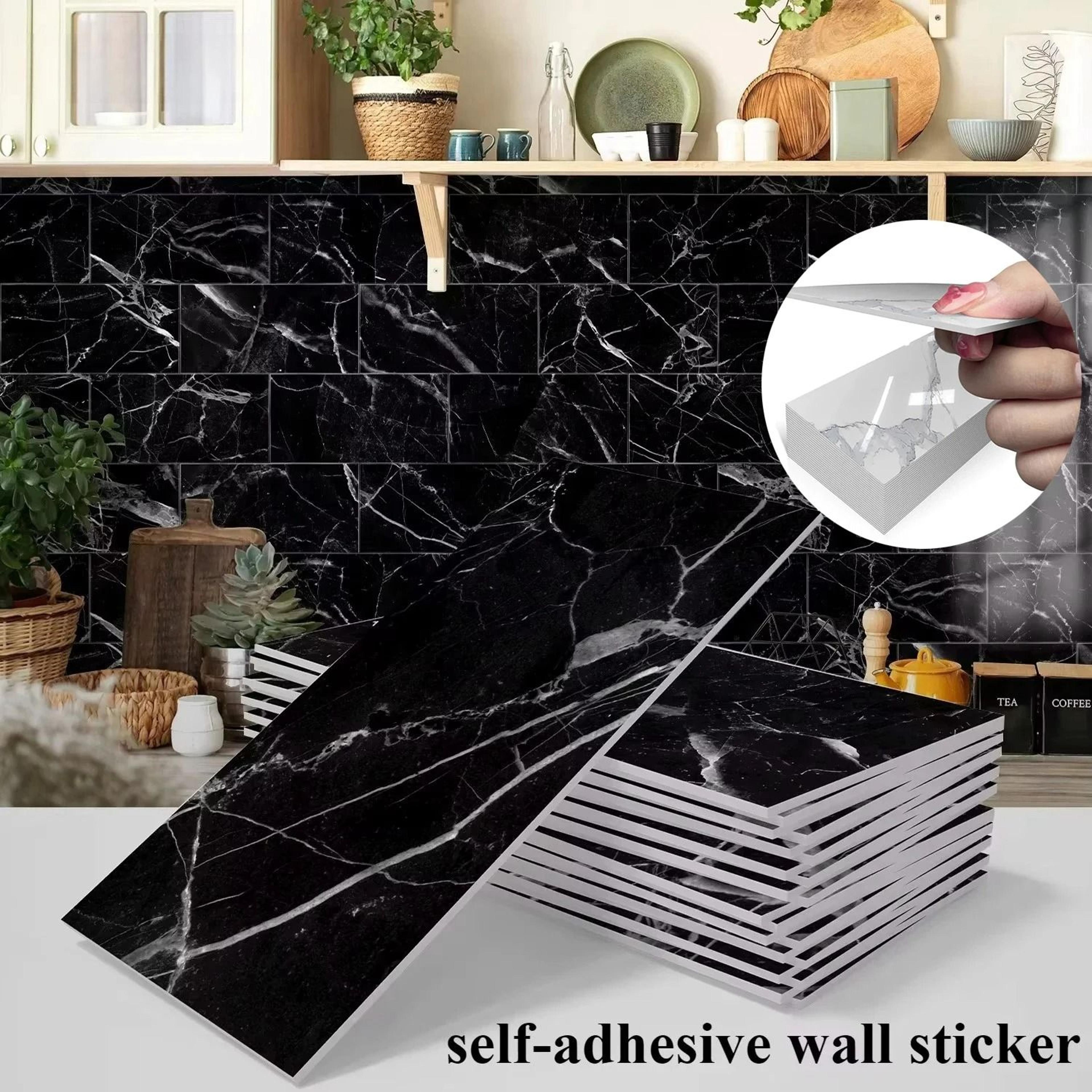 16 pcs glossy marble pattern wall surface tiles waterproof self adhesive pvc film stickers