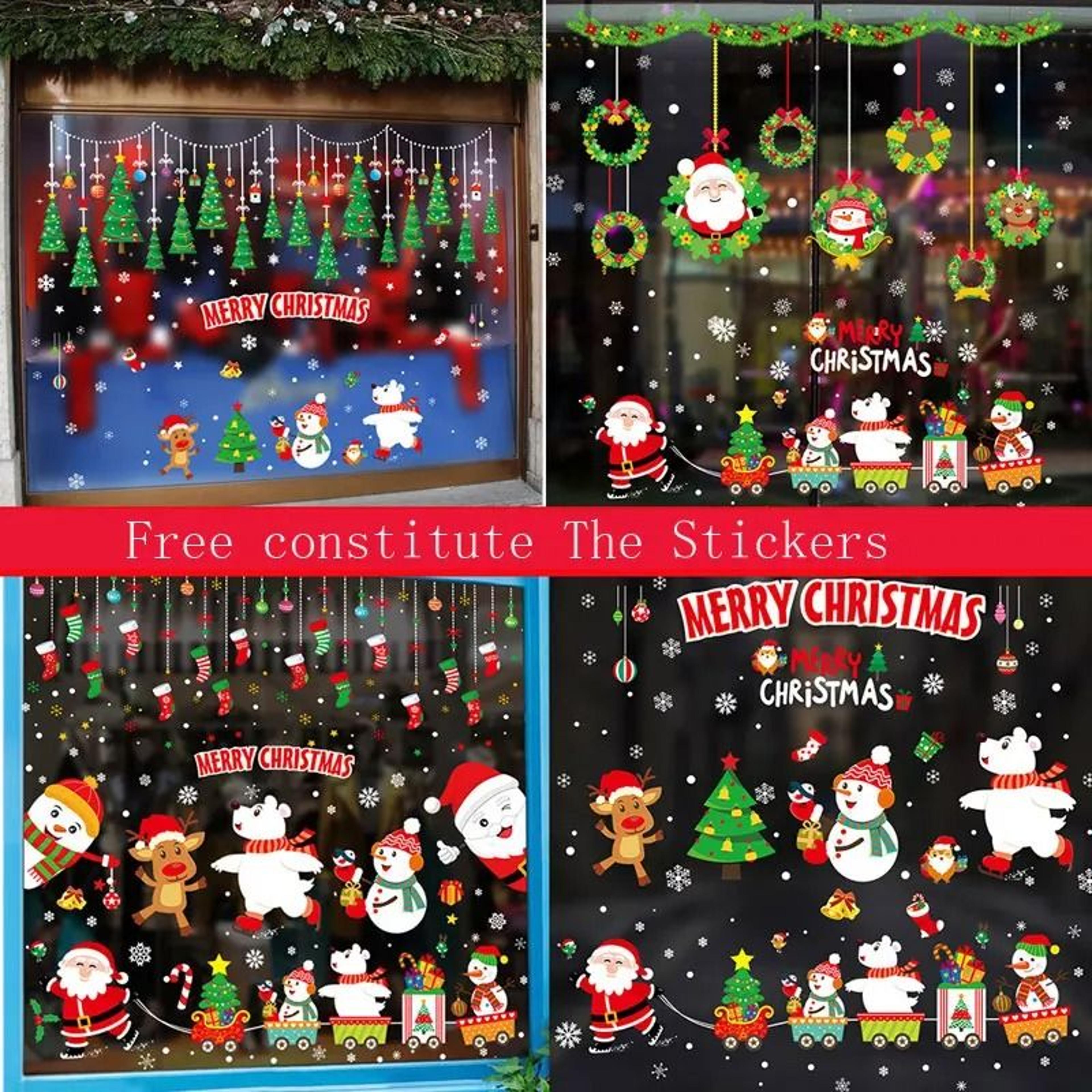 christmas window clings santa claus and xmas tree pattern pvc decals for home holiday decor