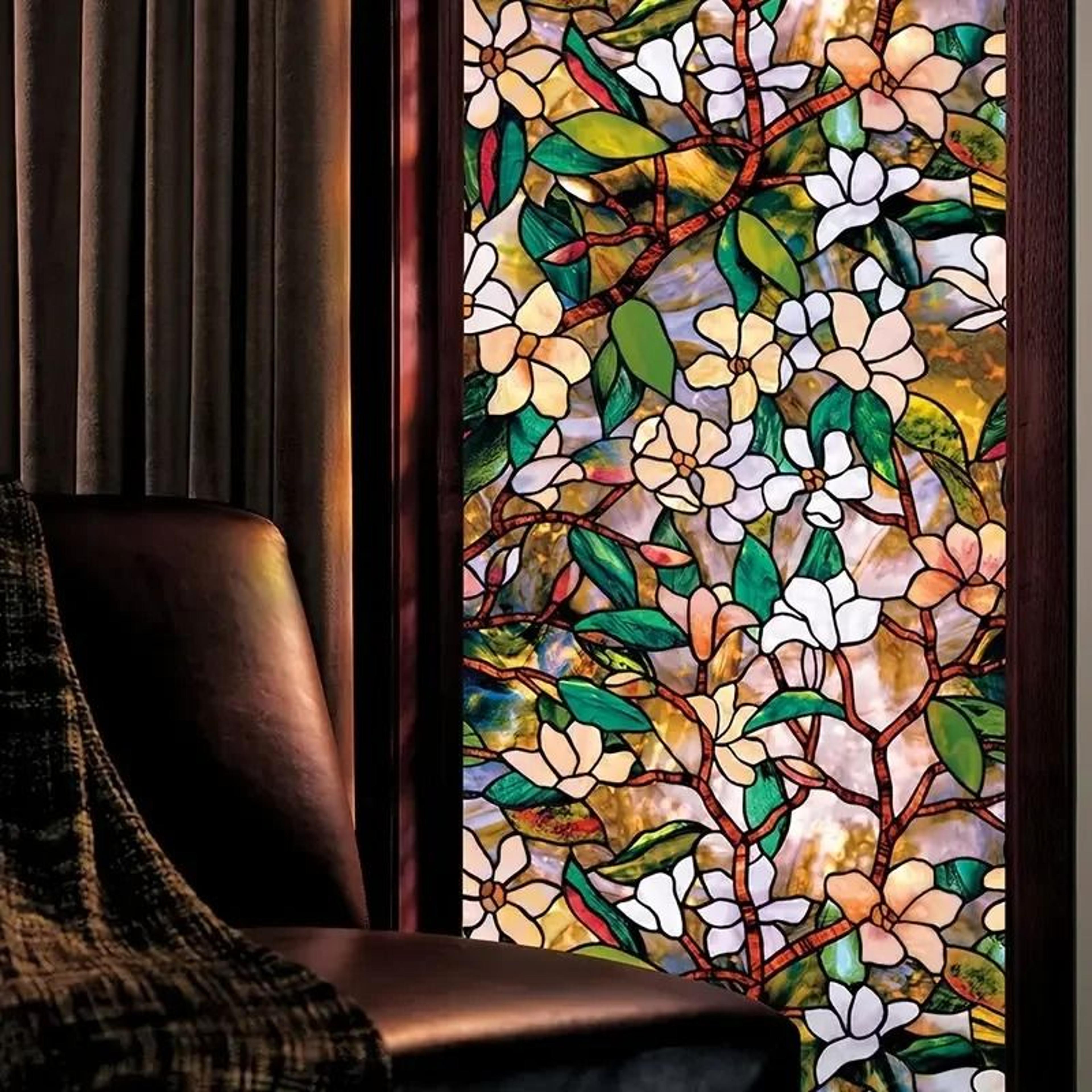 frosted floral pattern window film privacy static cling glass film sticker