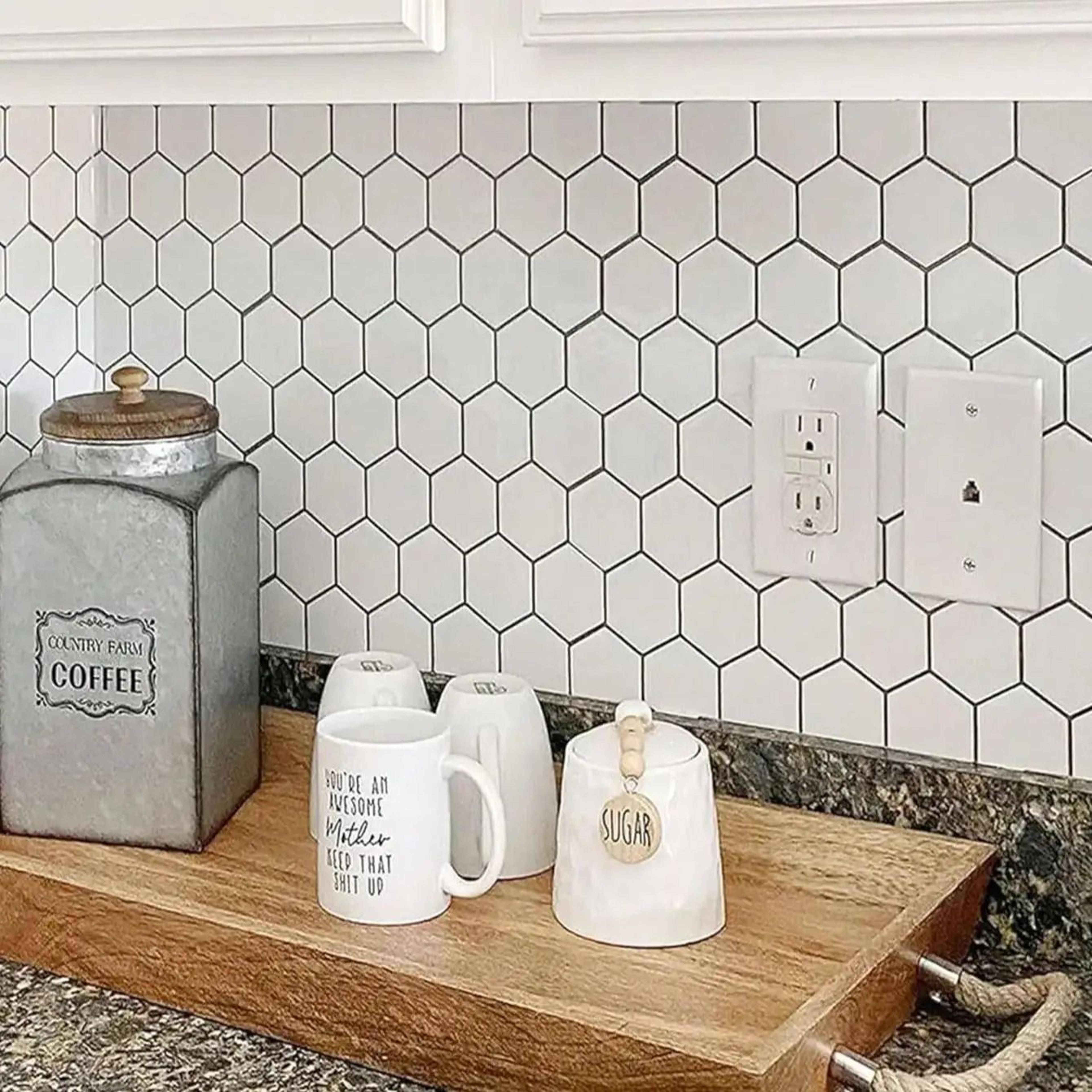 large hexagonal pattern self adhesive waterproof kitchen wall tile backsplash 5 sheet pack