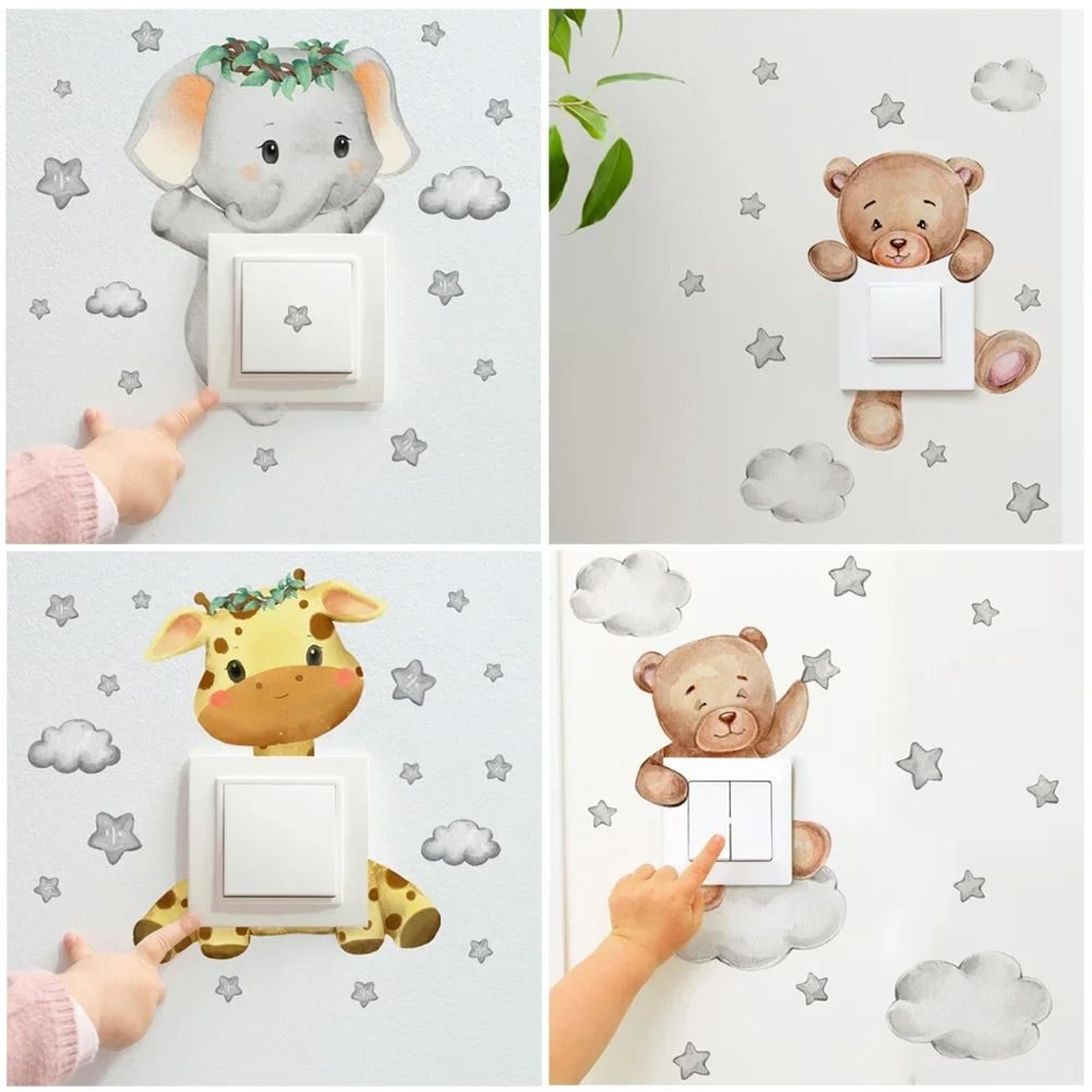 cartoon giraffe panda elephant light switch surround decal kids room wall sticker