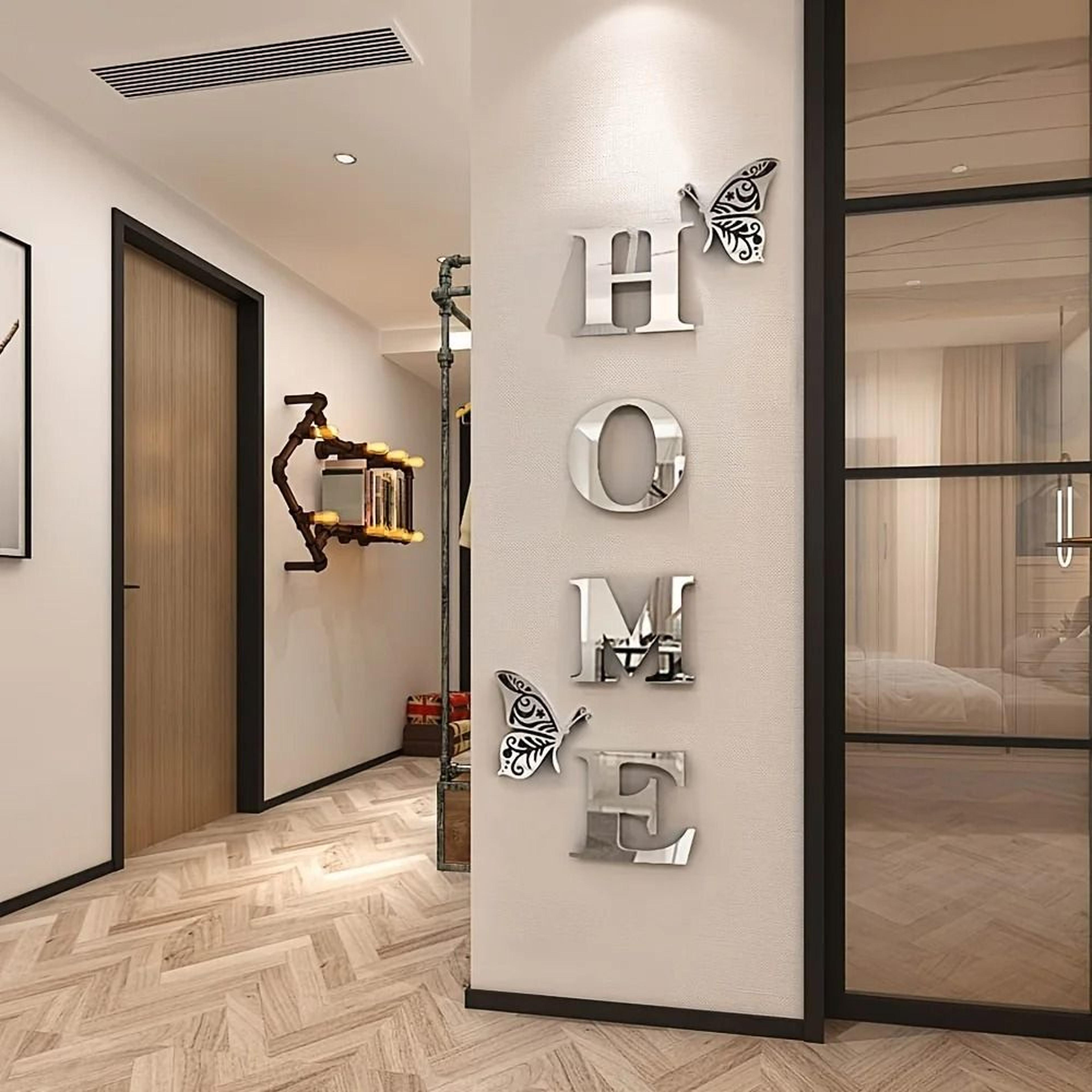 welcoming word accent wall art with mirrored butterflies