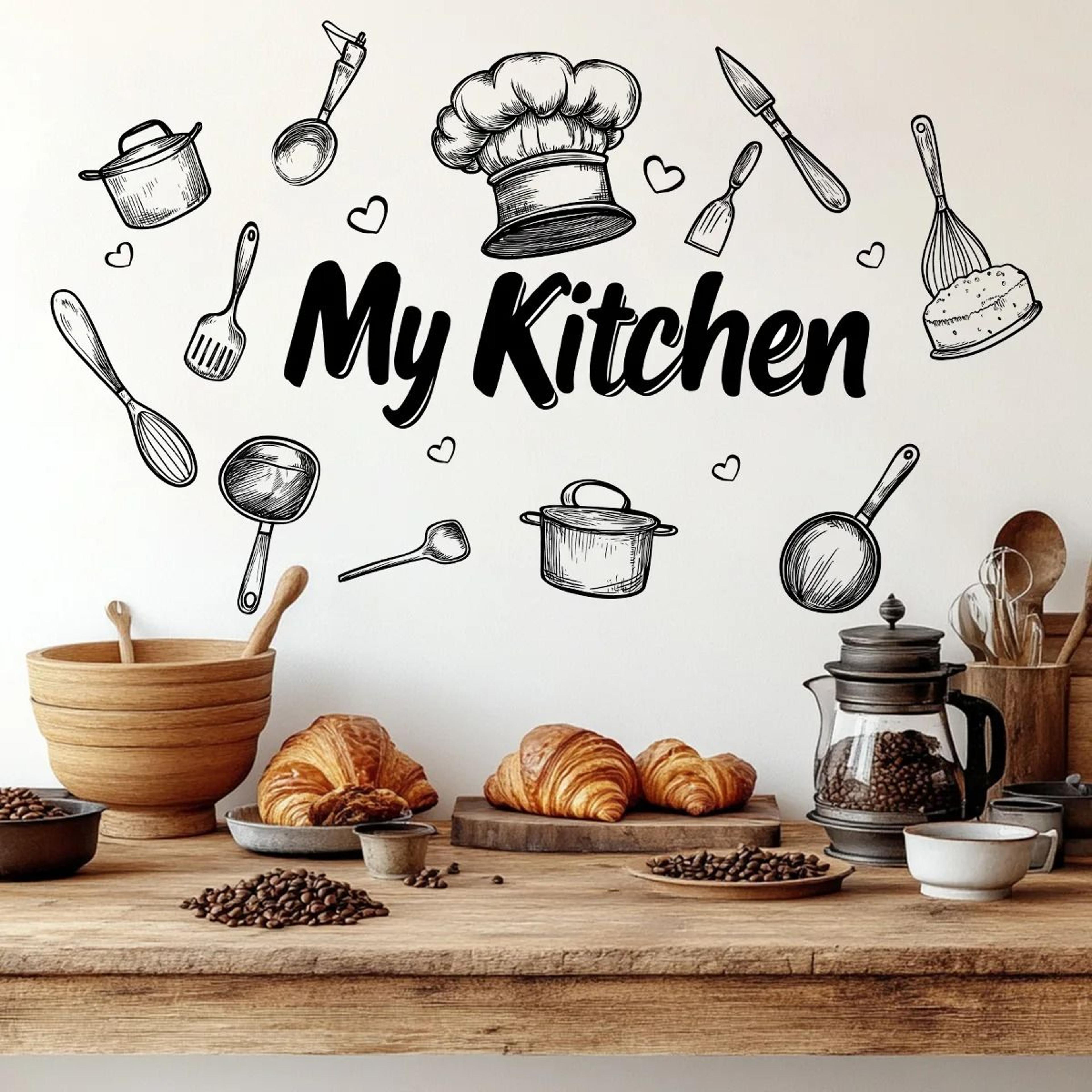 creative kitchen utensils pattern graphic wall accent vinyl decal