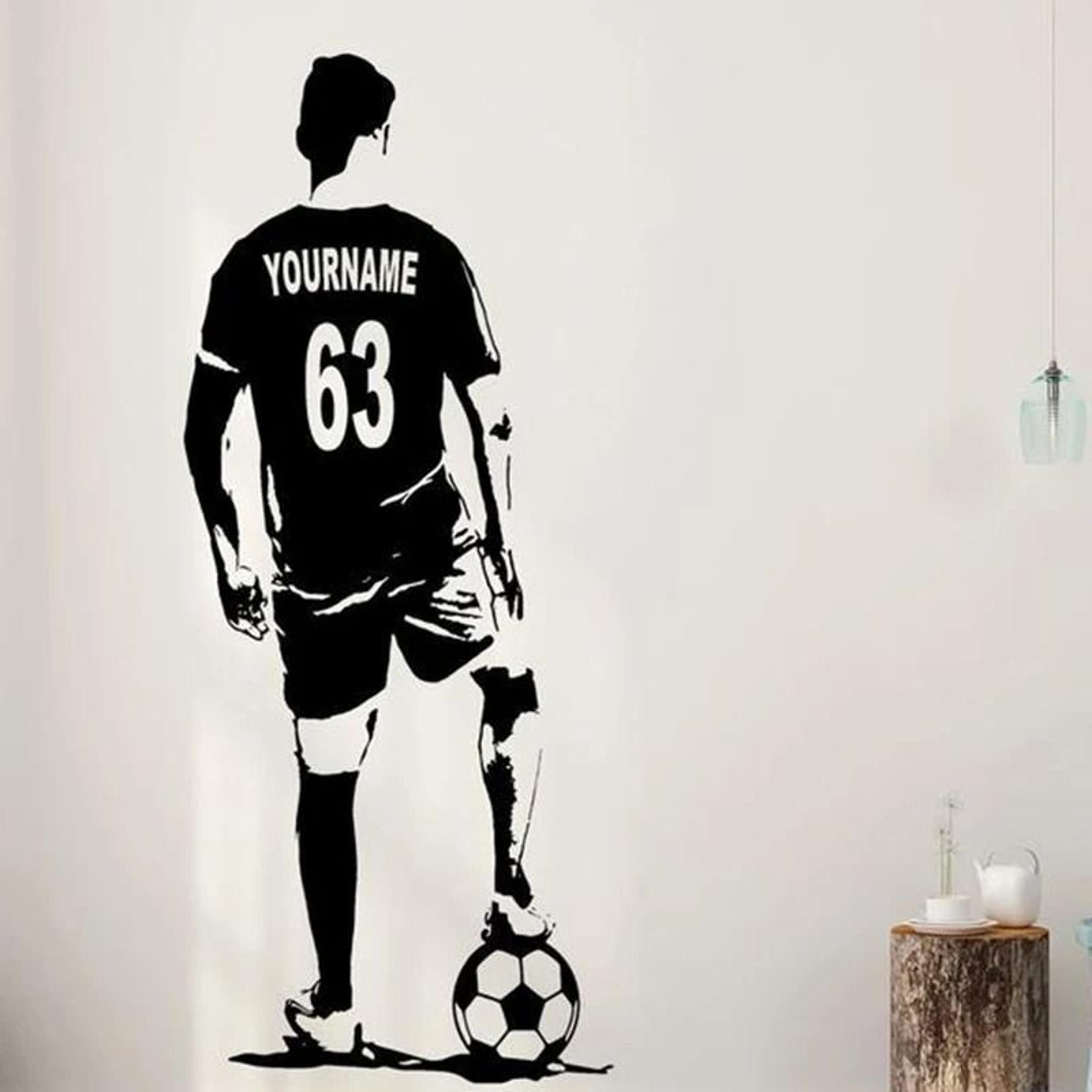 custom name soccer player silhouette wall decal