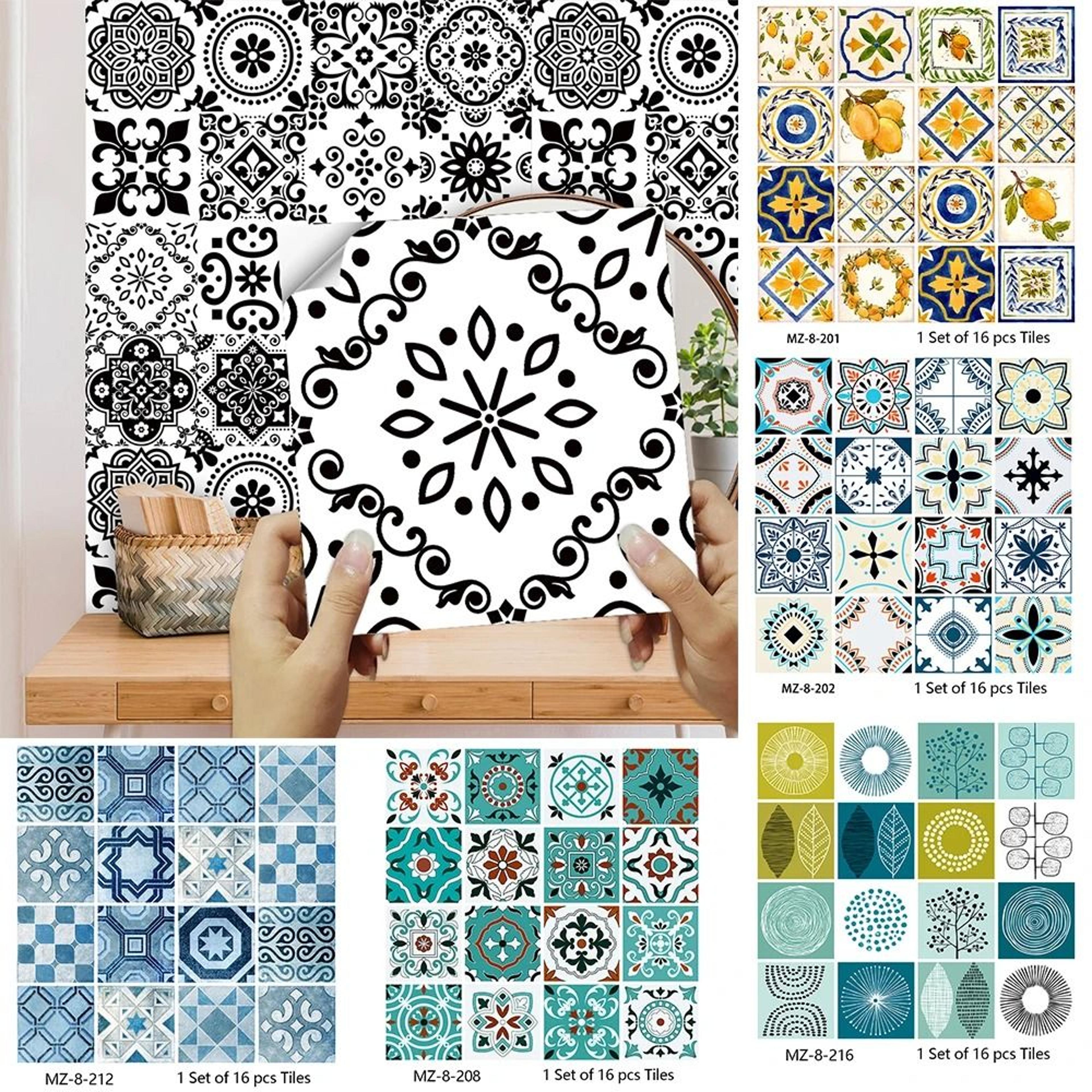 16 piece matte waterproof tile pattern wall and floor sticker set