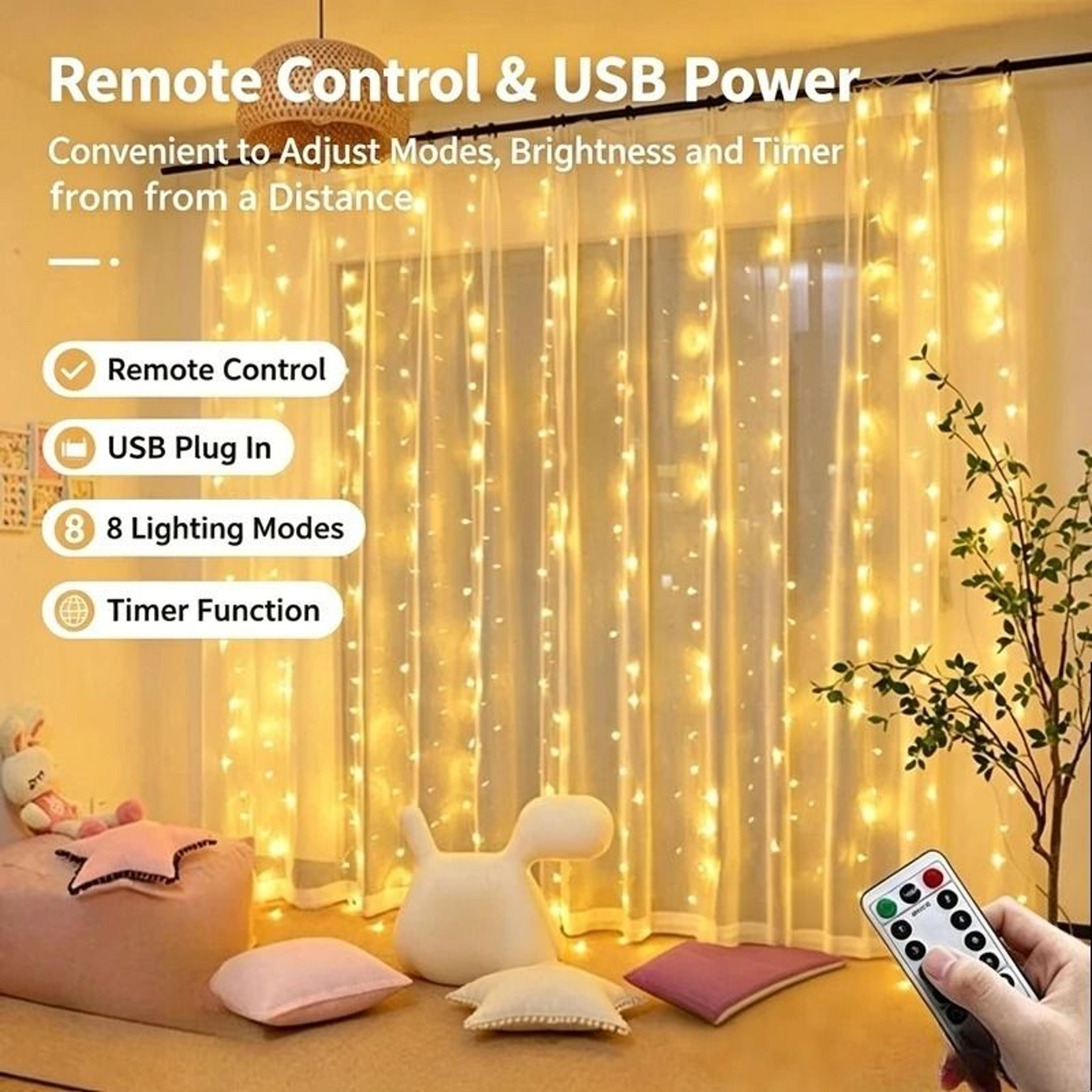 compact remote controlled usb led curtain string lights for home decor