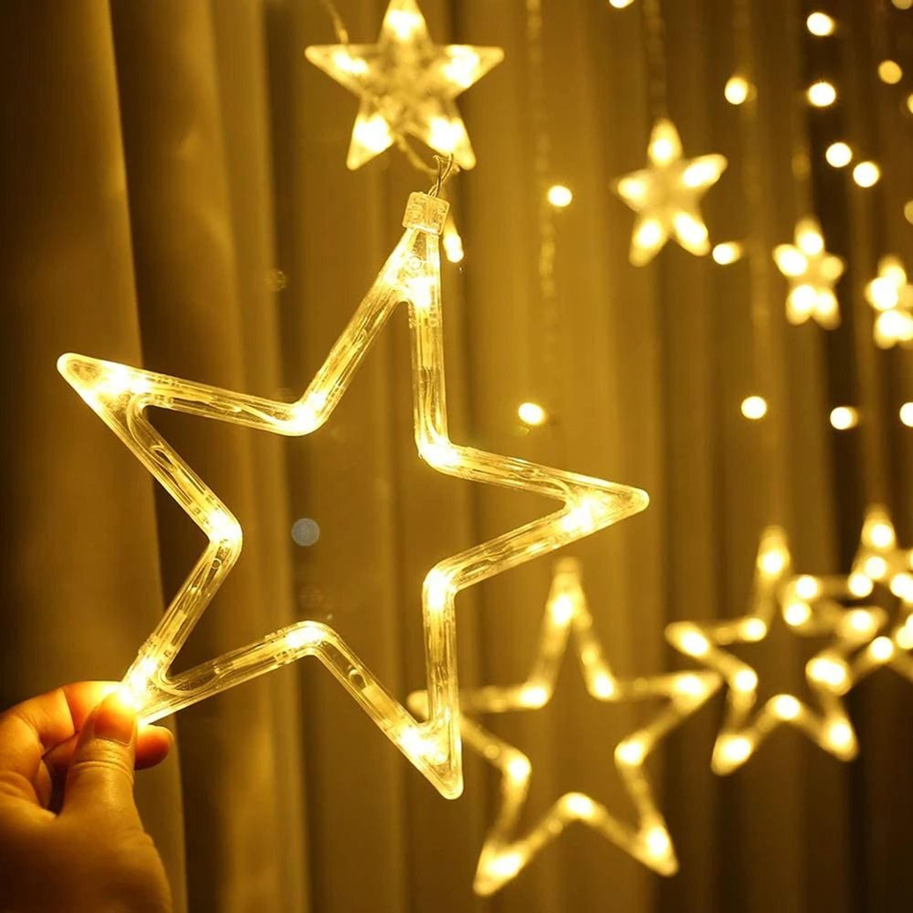 waterproof 138 led star curtain string lights with 8 modes for ramadan, bedroom, and festive decor