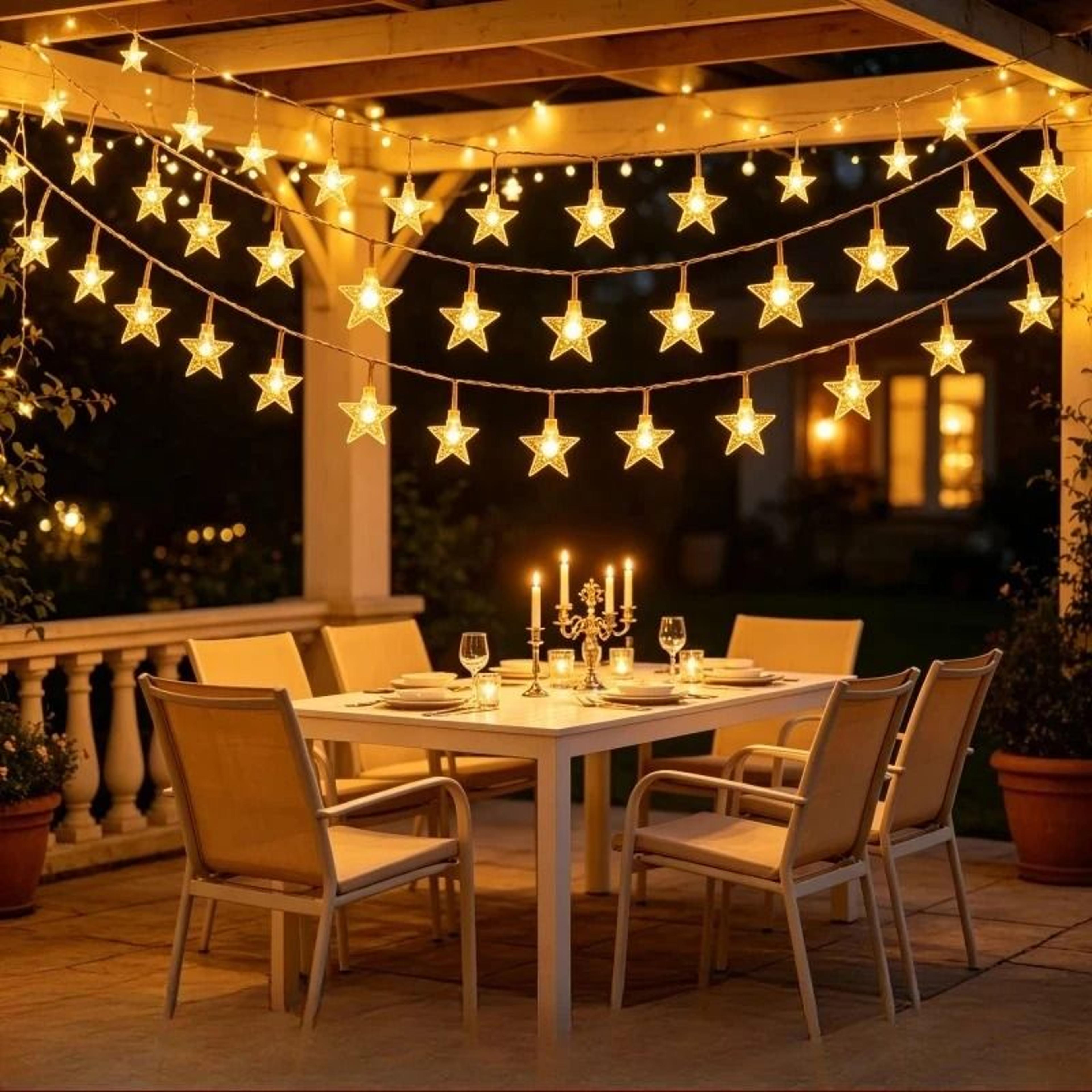 battery powered led star string lights with warm starlight pendants for home, wedding, garden, and party decor