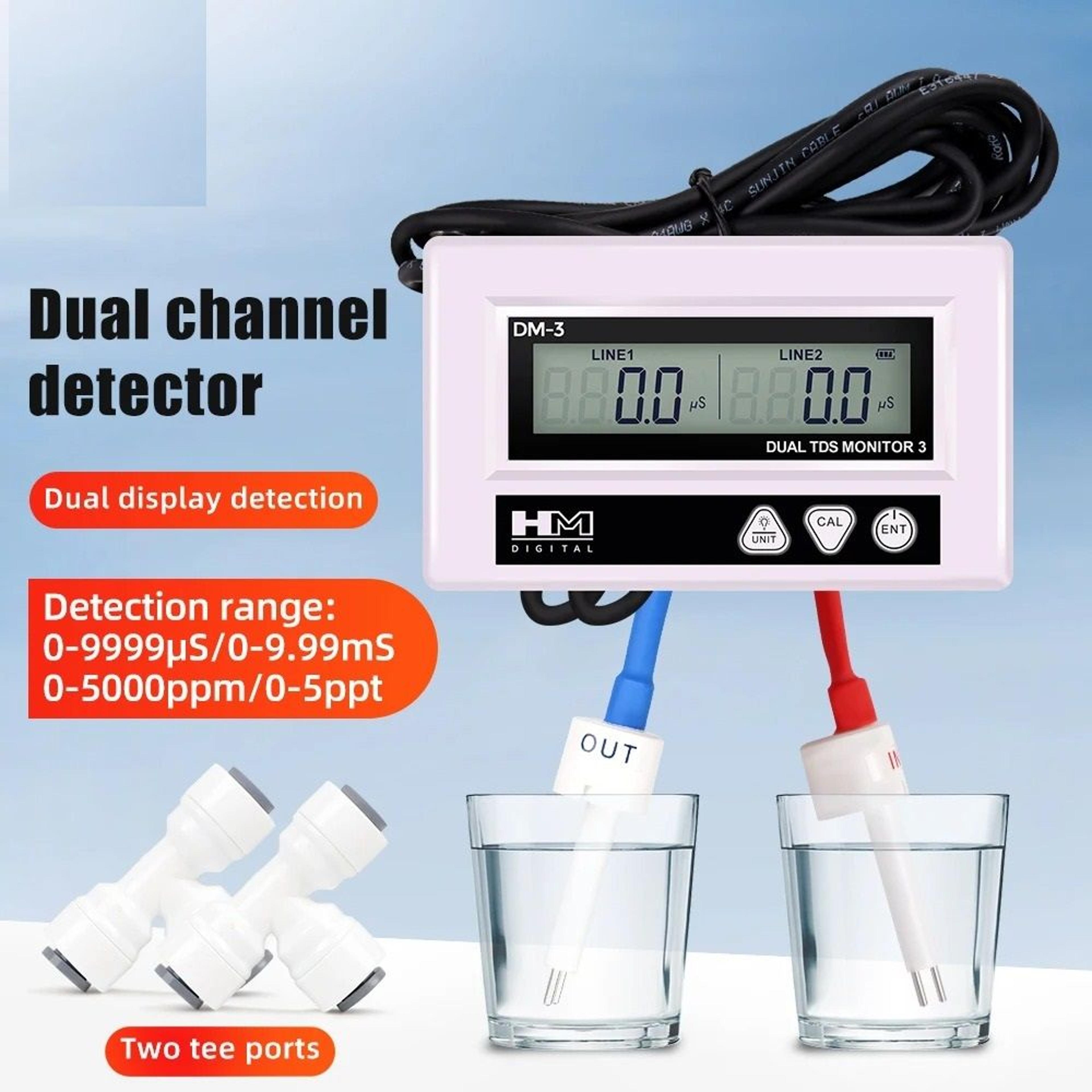 dual channel digital online tds meter water quality tester inline inlet outlet ppm monitor