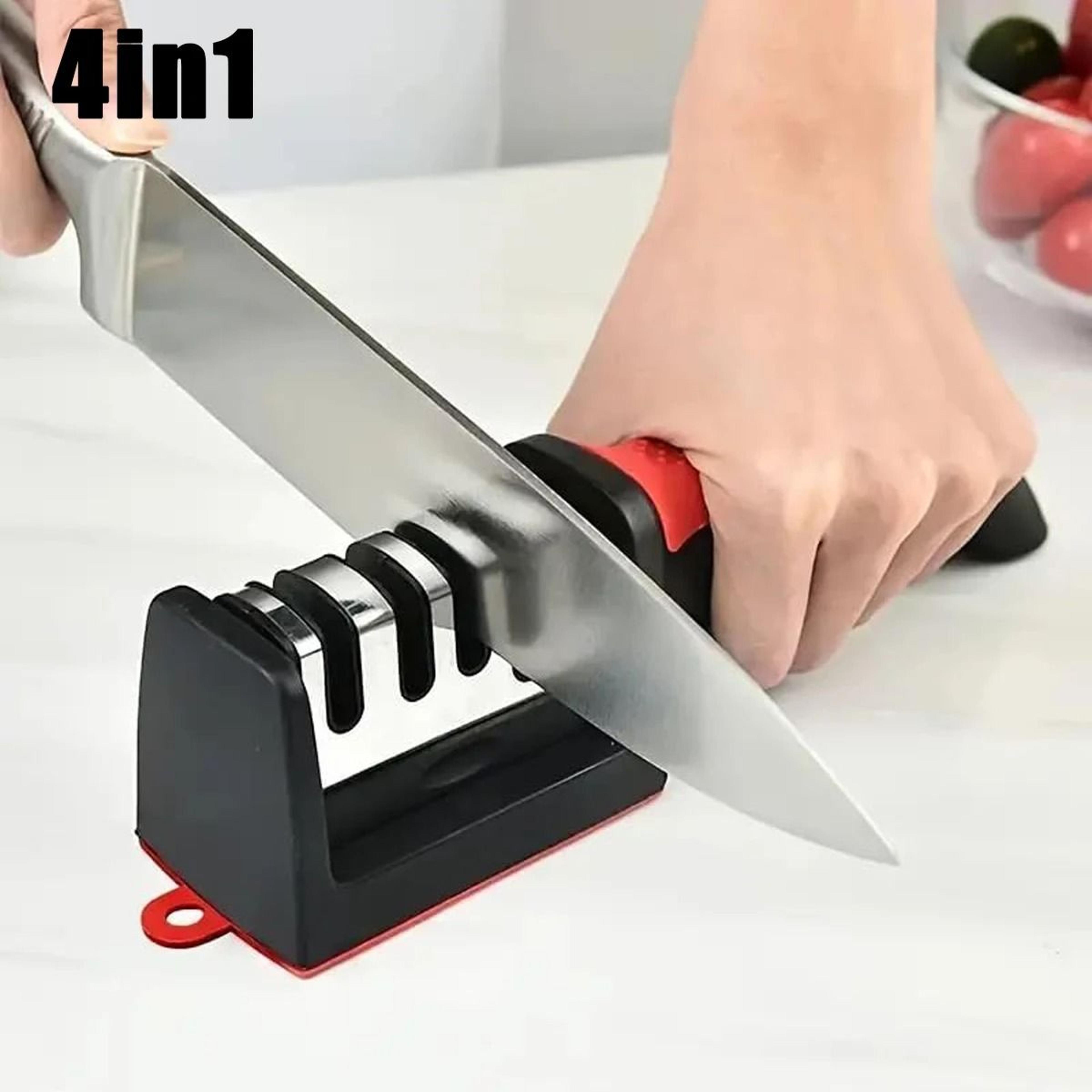 multifunctional manual kitchen knife sharpener 3 and 4 stage grinding tool with non slip base