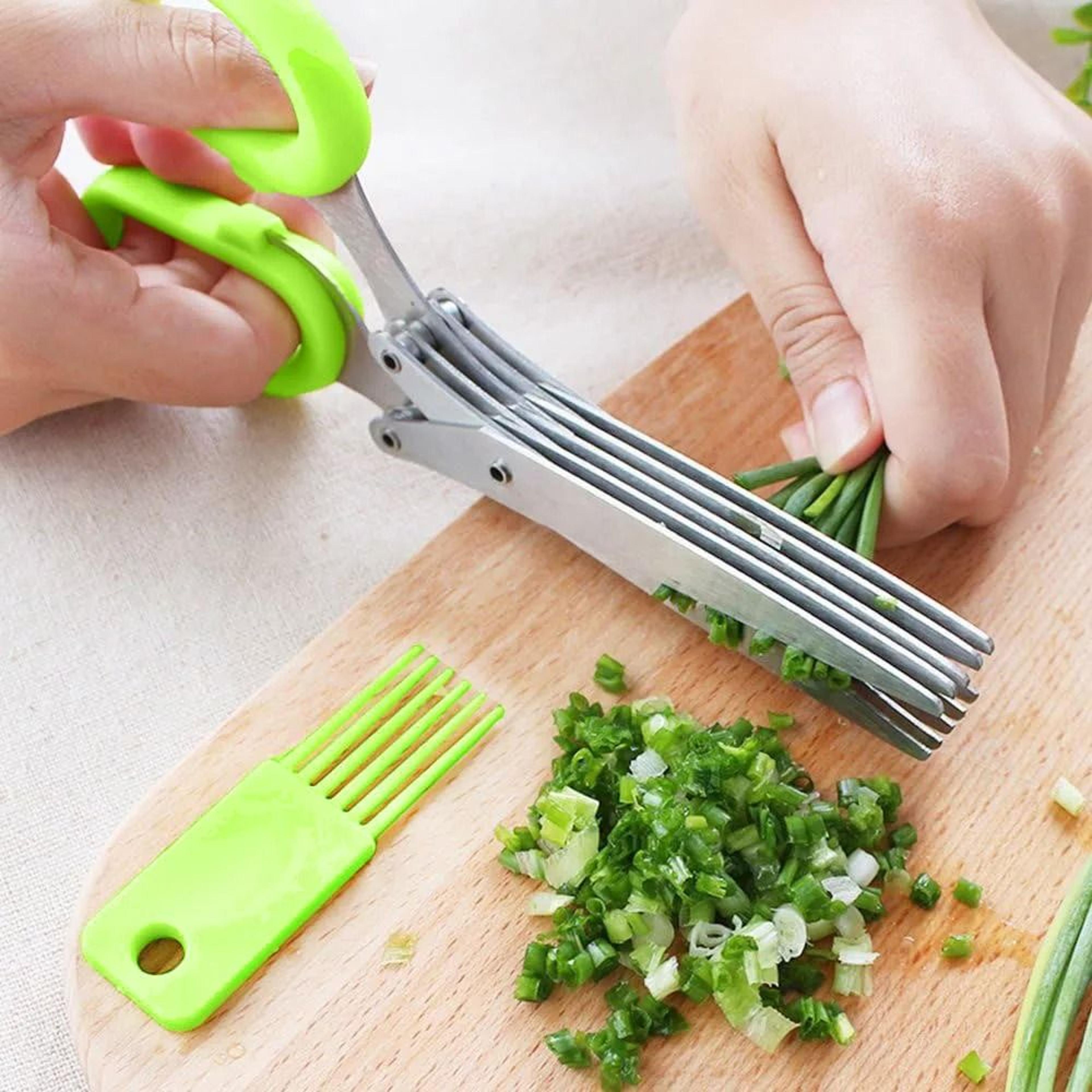 multifunctional stainless steel multi layer kitchen herb scissors shredded scallion and pepper chopper tool