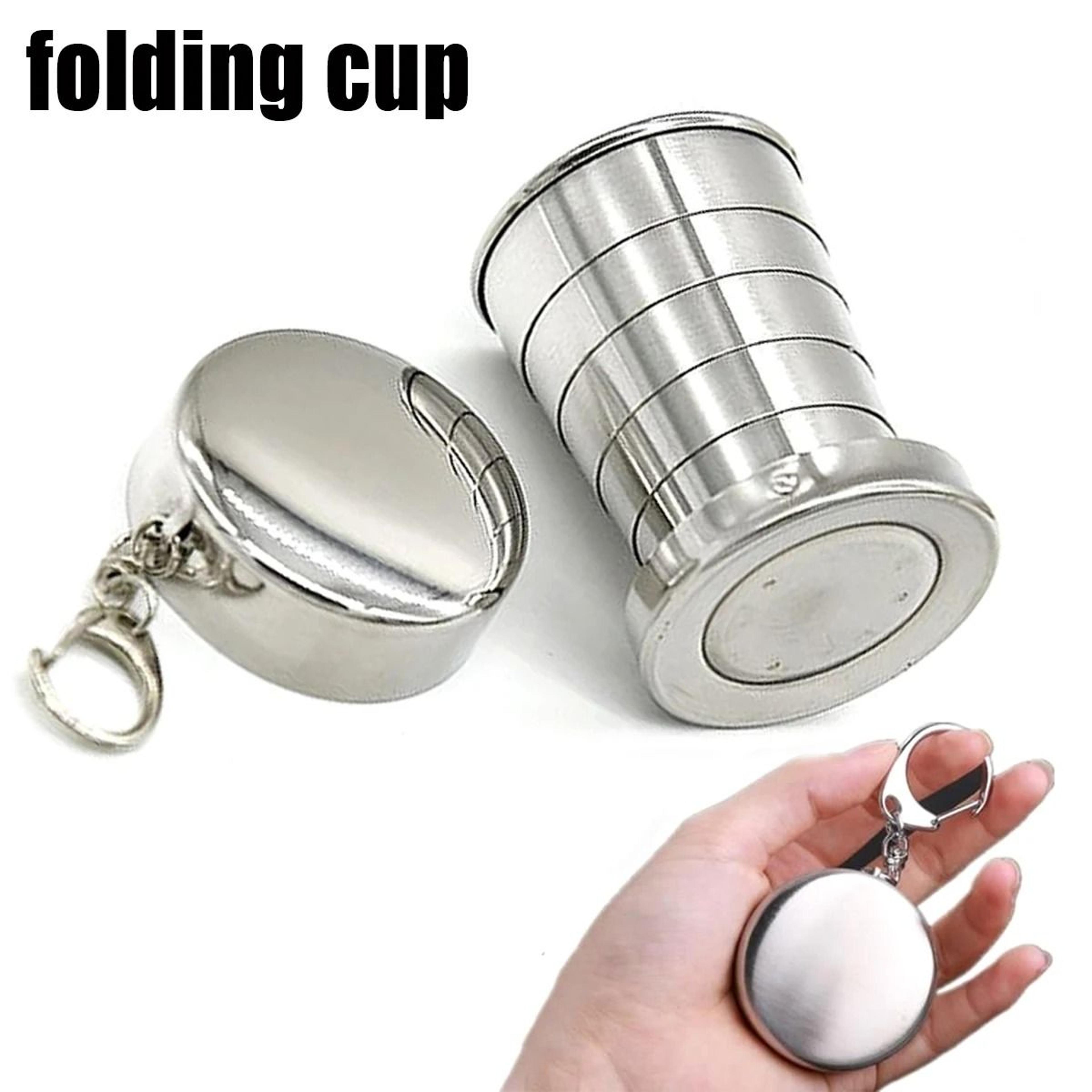 stainless steel folding cup portable telescopic collapsible water drinking mug with keychain for outdoor travel