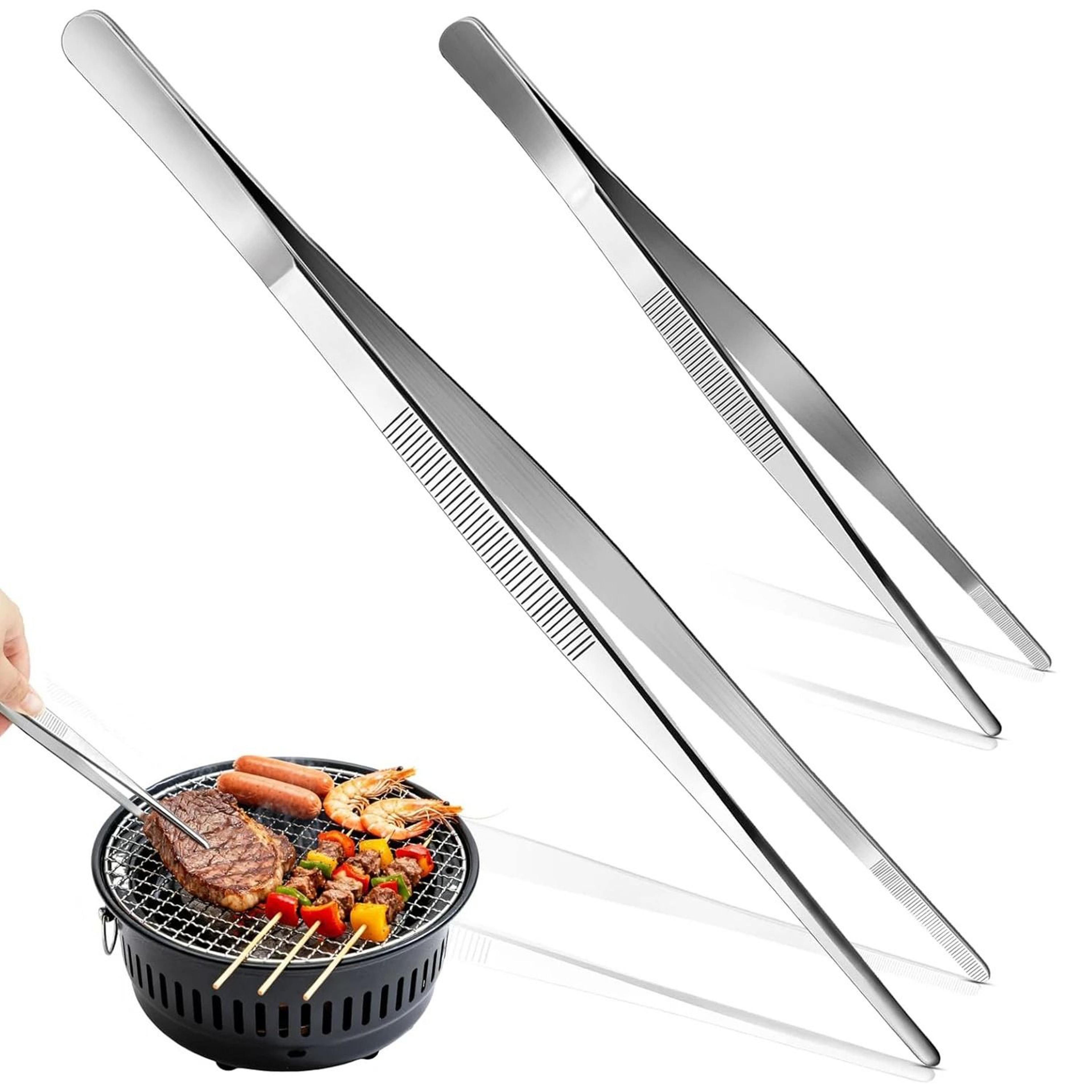 stainless steel kitchen tweezers with serrated tips for plating and bbq