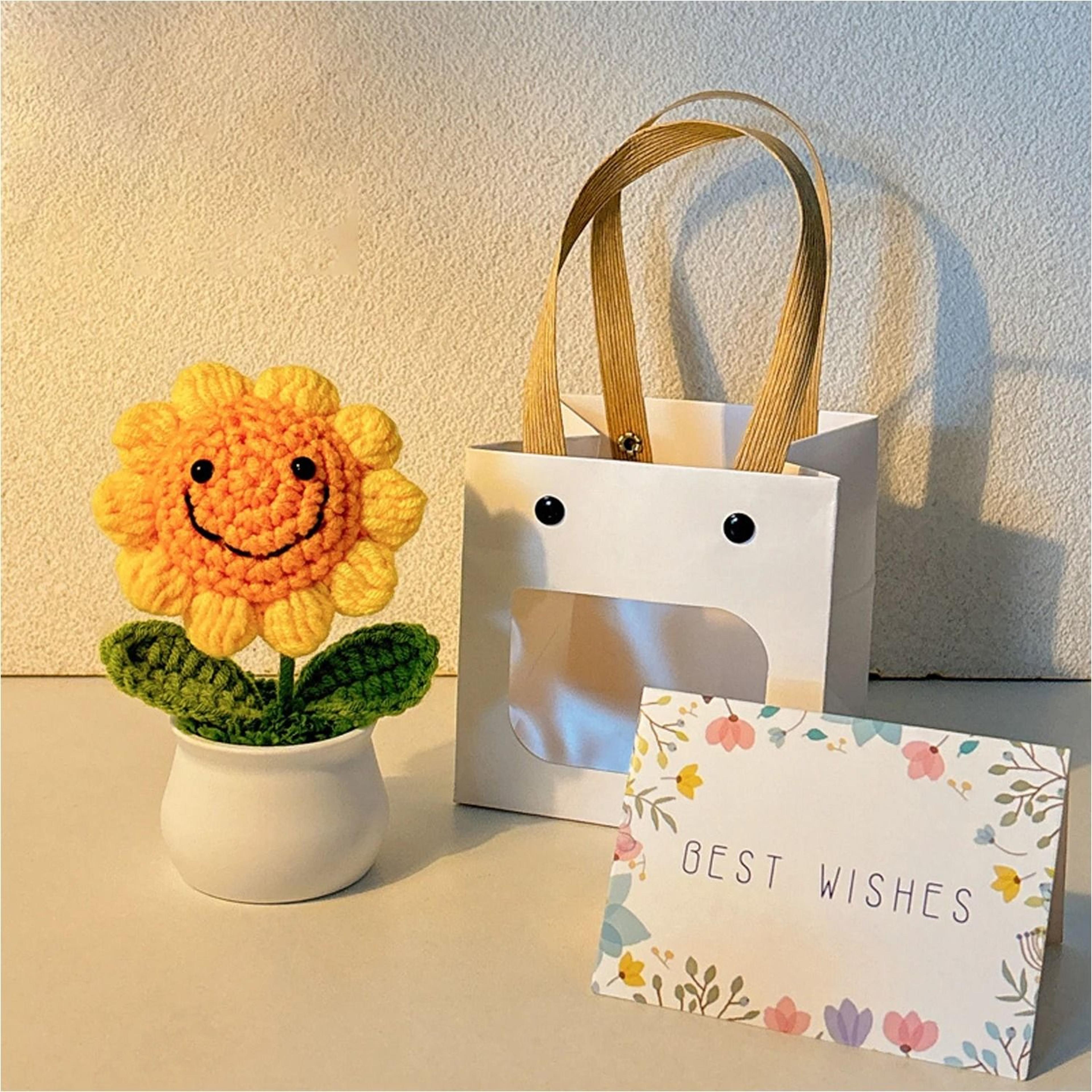 handwoven crochet sunflower potted ornament knitted table decor and graduation gift