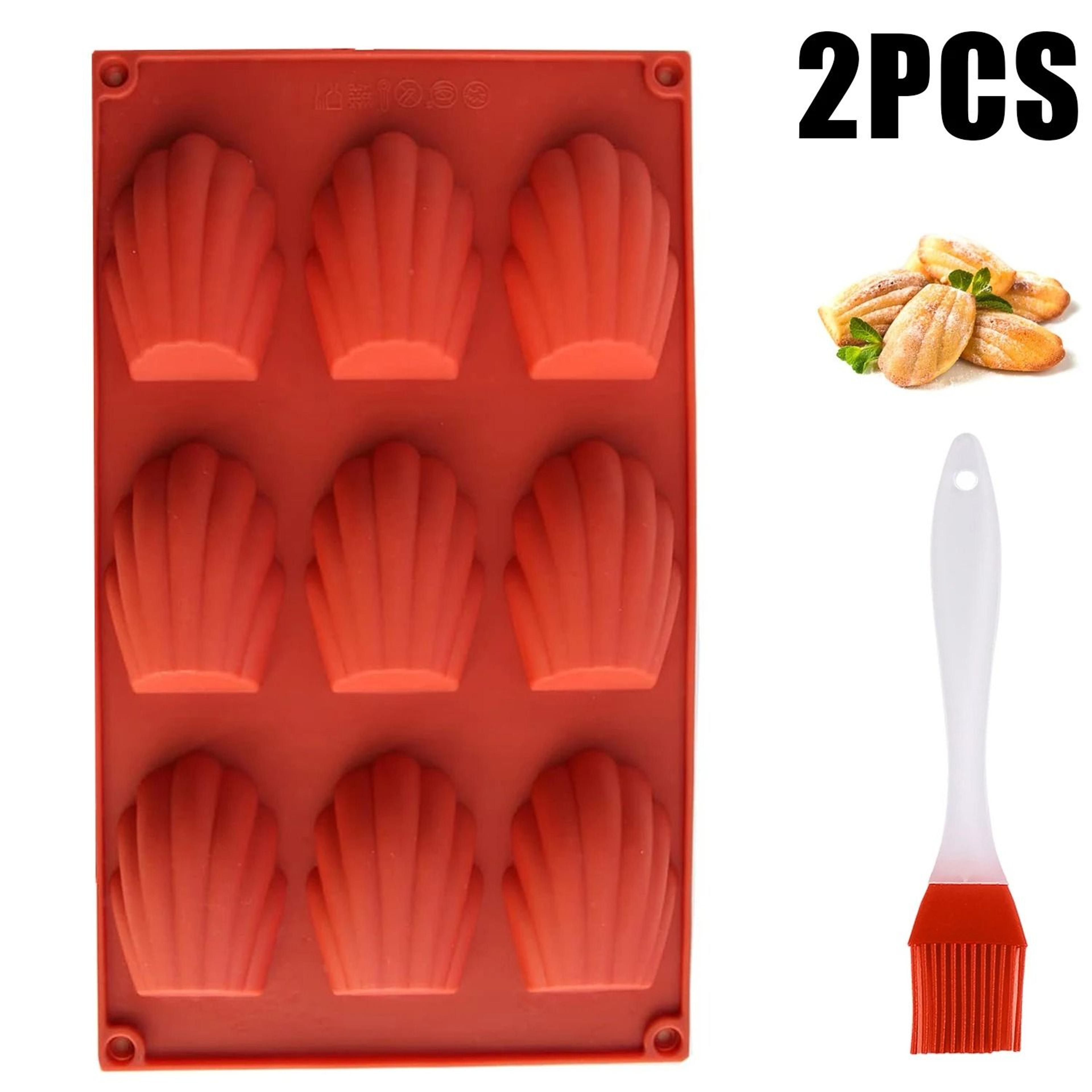 2 pack silicone madeleine baking pans non stick shell shaped cookie molds with brush