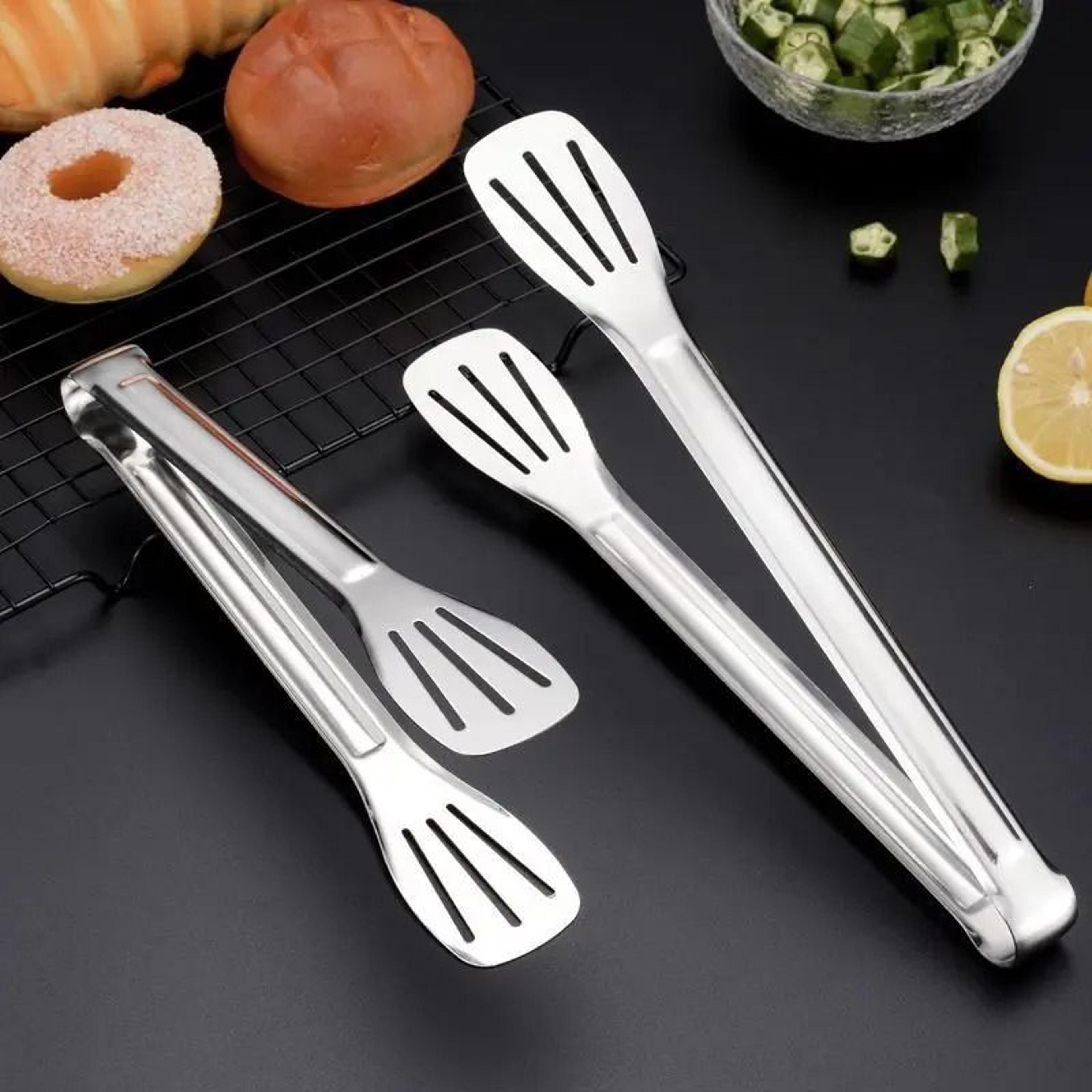 non slip stainless steel food tongs grill barbecue salad meat bread serving clamp
