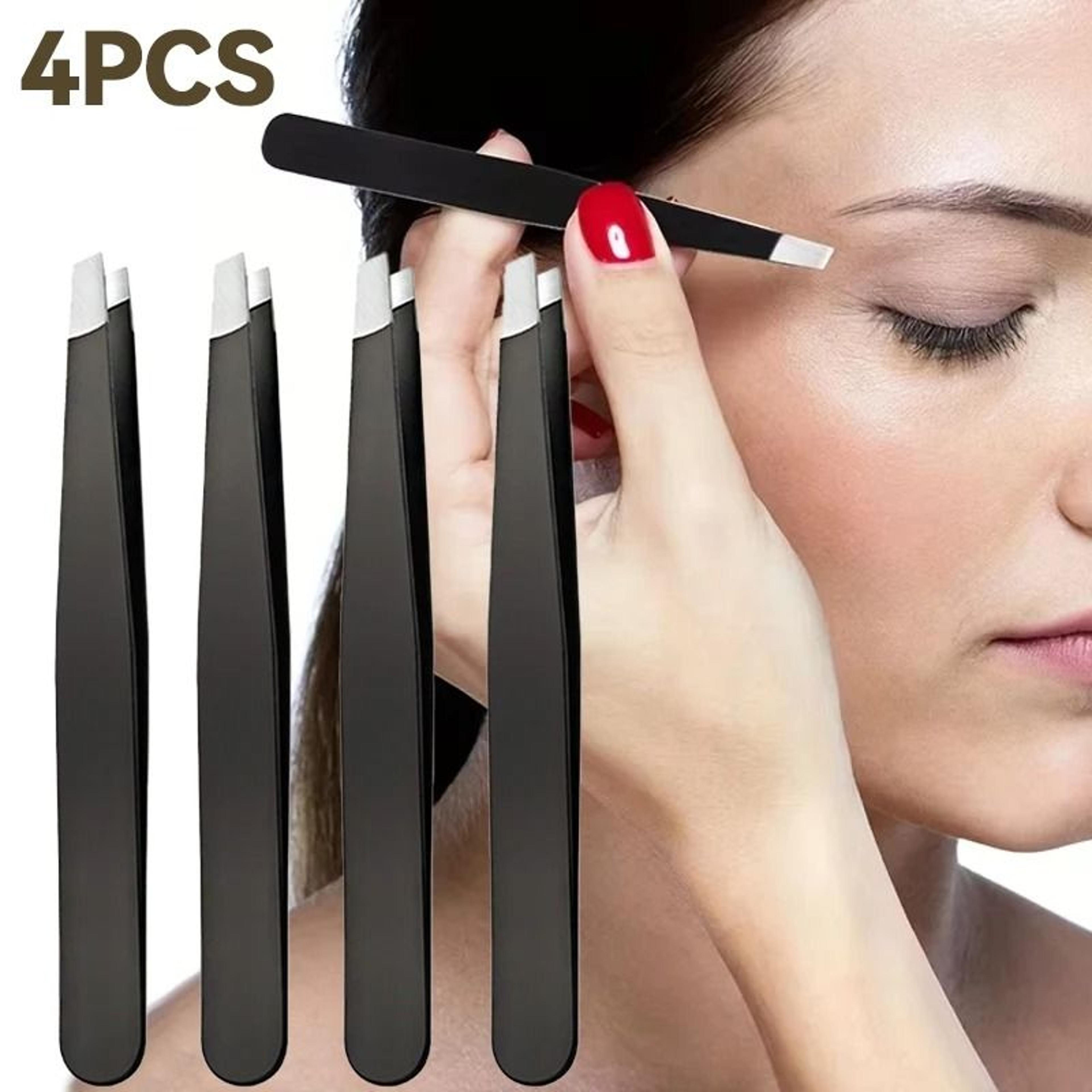 stainless steel black slant tip eyebrow tweezers facial hair and tick remover tool